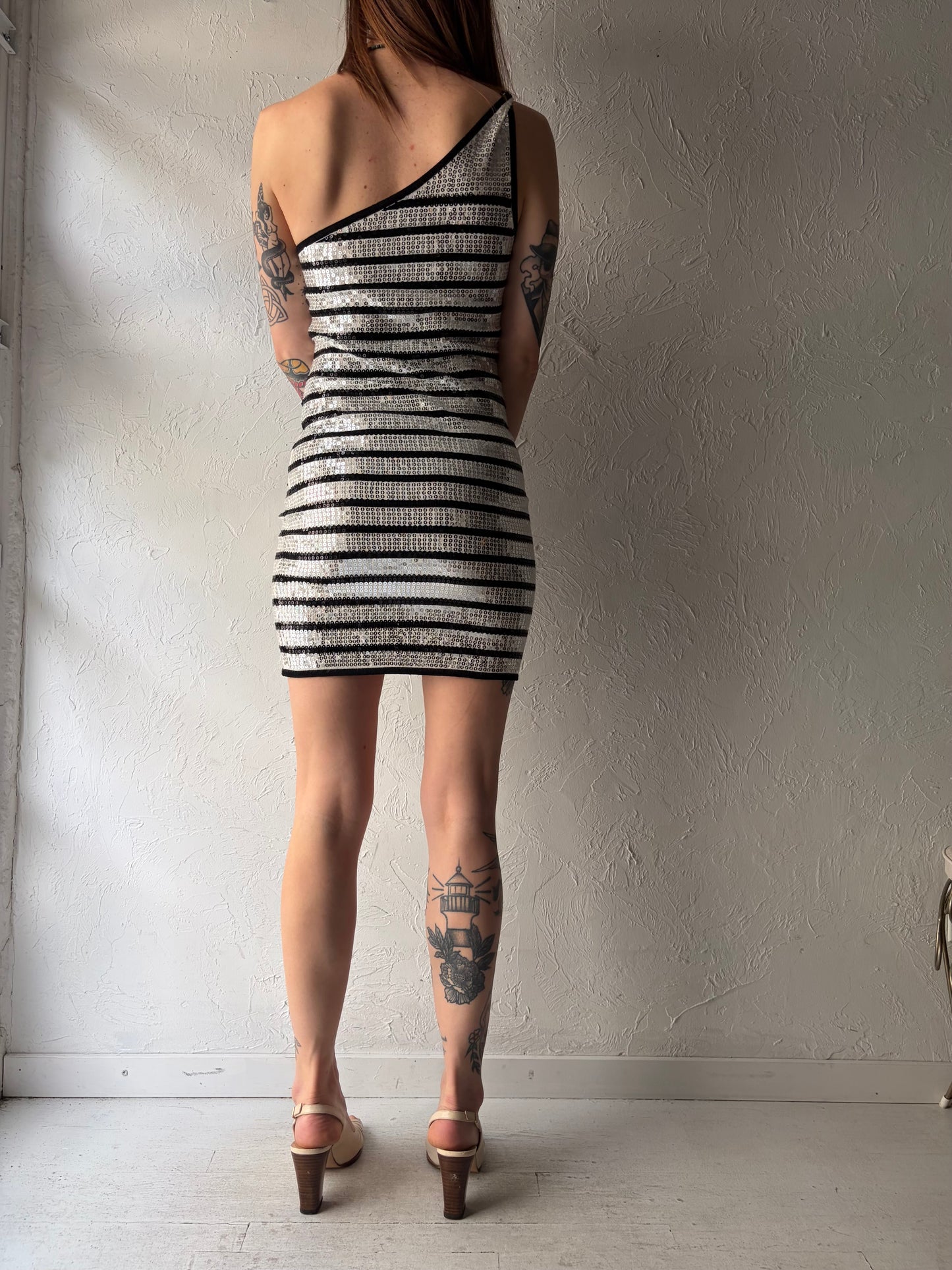 Y2k 'Bebe' Striped Sequin Party Mini Dress / Small - Medium