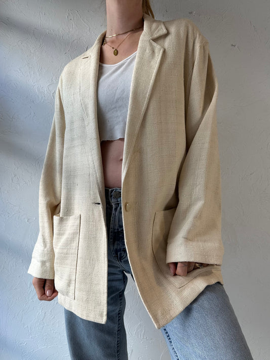 90s 'Savannah' Cream Silk Knit Oversized Blazer Jacket / Medium