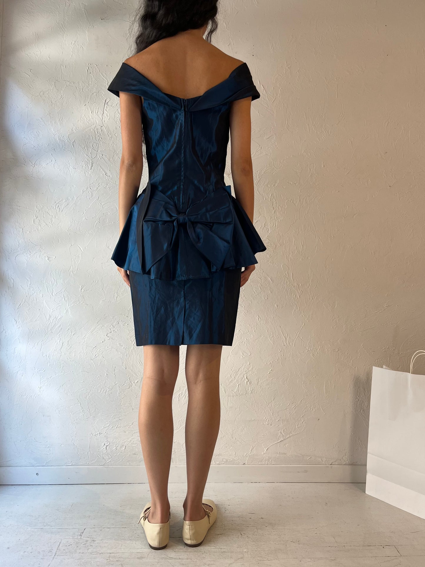 90s 'JS Collections' Blue Formal Mini Dress / Small