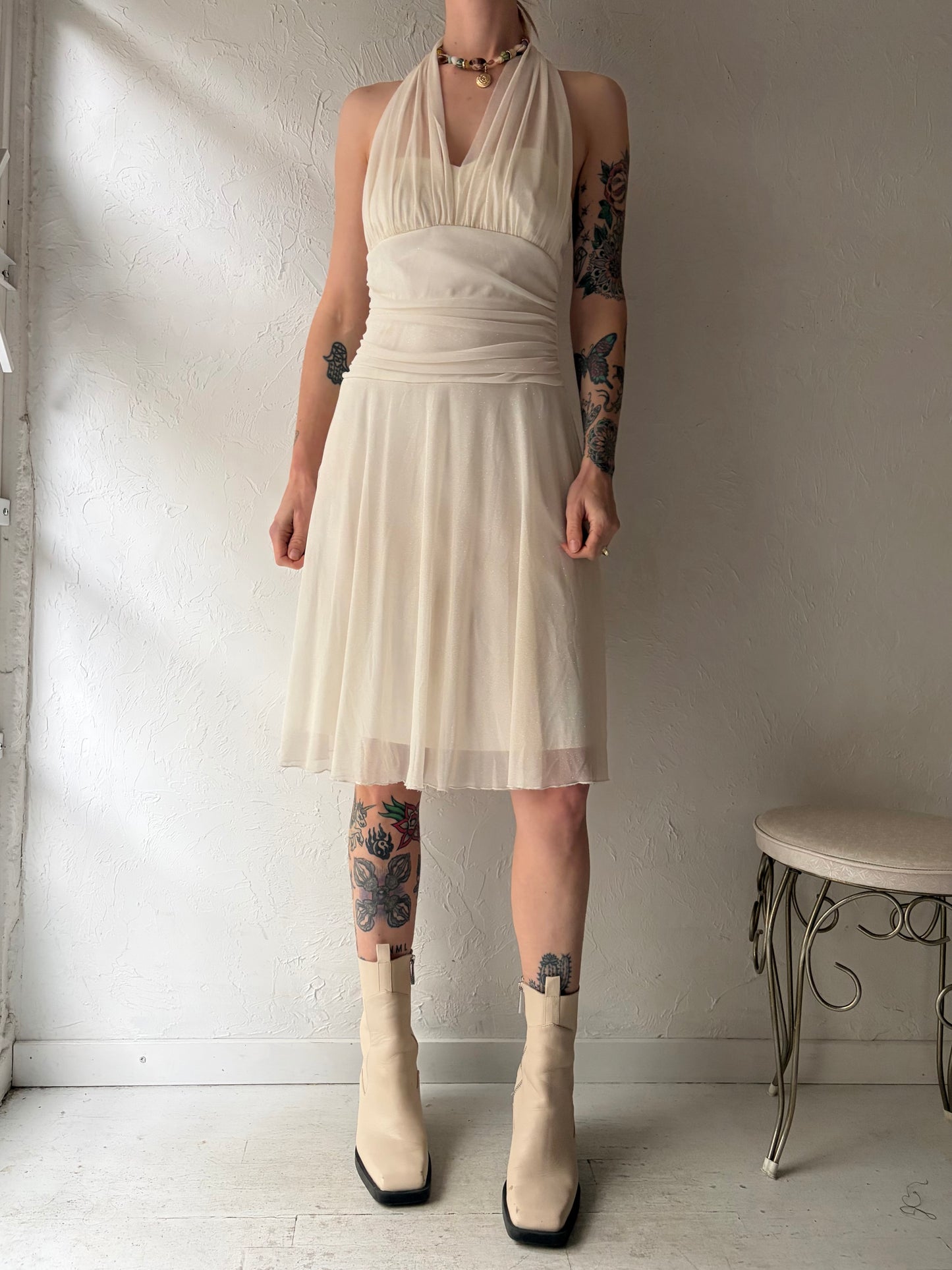 Y2k 'Mariposa' White Halter Dress / Small