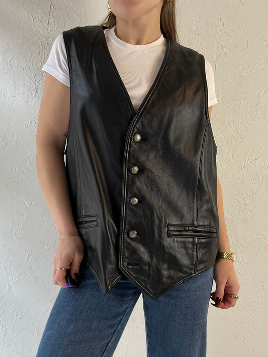 90s ‘Tannery West’ Black Western Leather Vest / Large