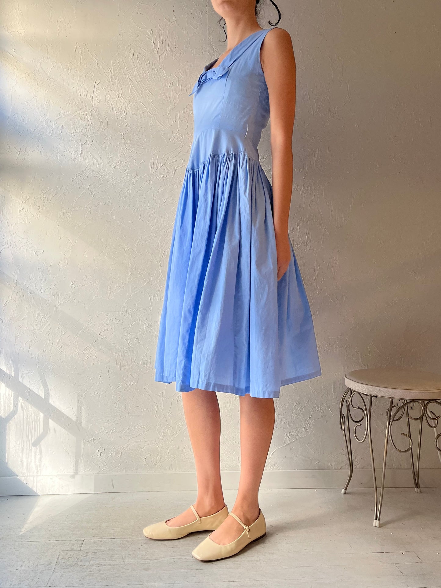 Vintage Retro Handmade Blue Cotton Tea Dress / Small