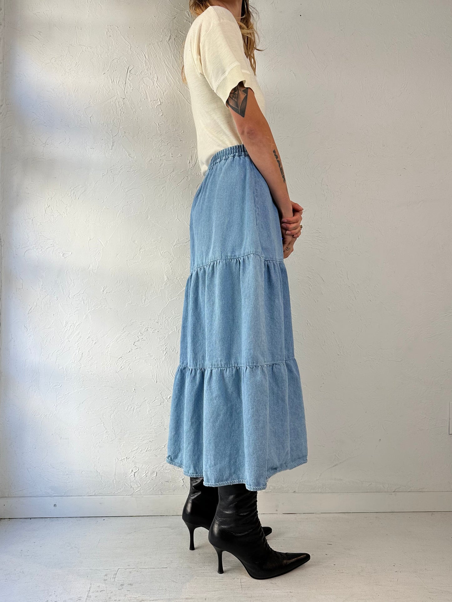 90s 'Daniel Caron' Denim Peasant Skirt / Small