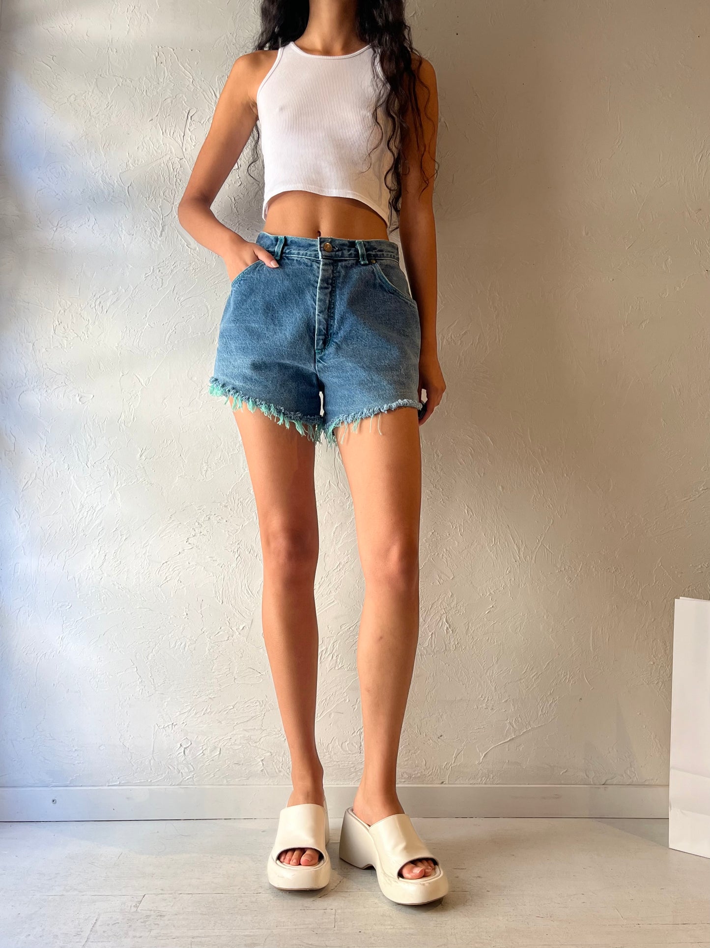 90s 'Levis' Blue Wash Cut Off Denim Shorts / Made in USA / 28