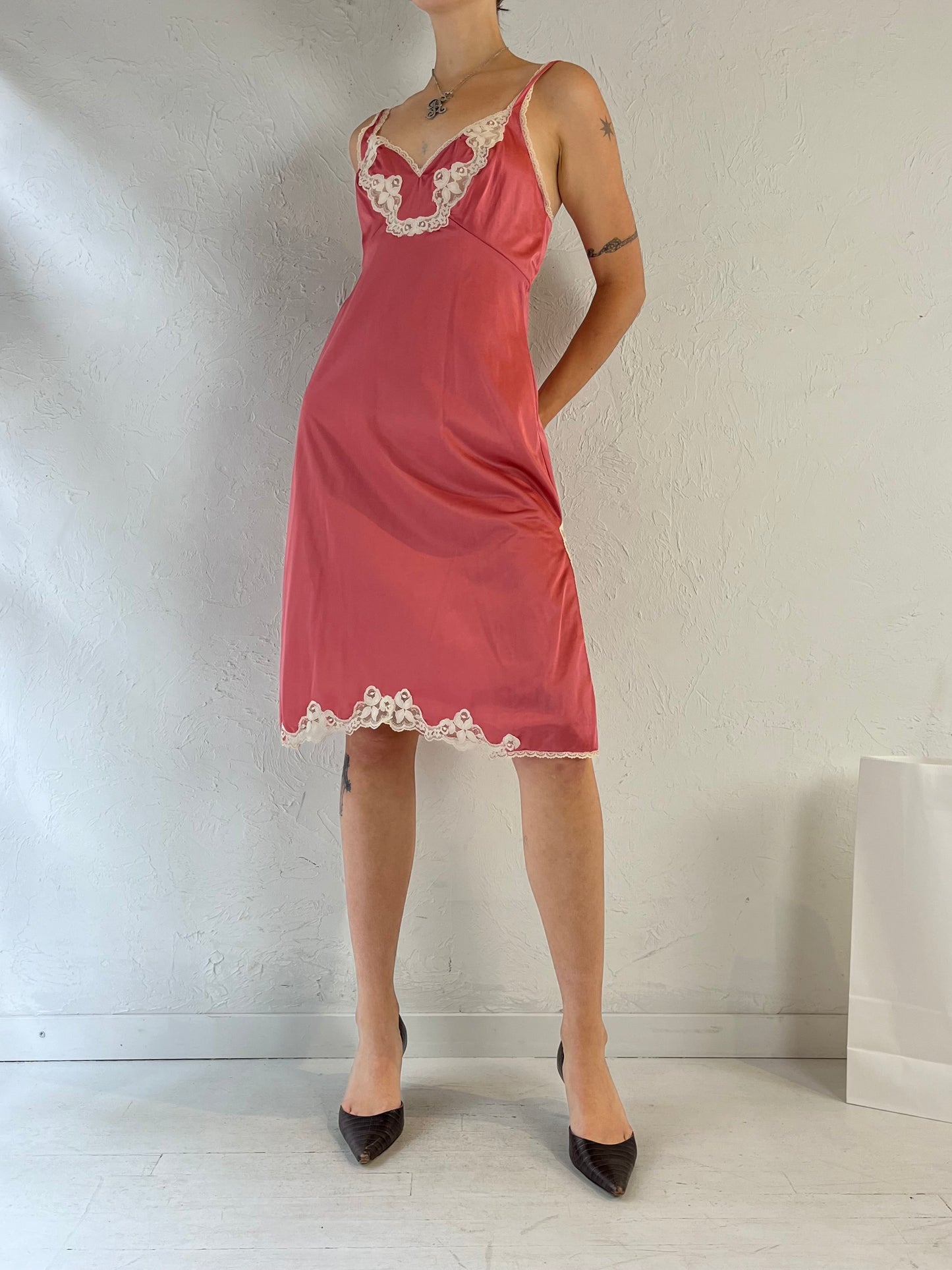 Vintage Pink Lacey Slip Dress / Small