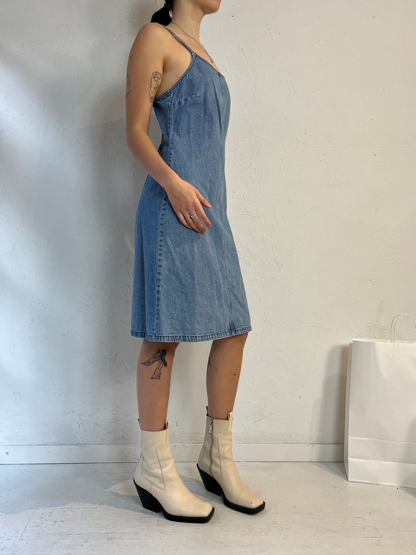 90s 'Tommy Hilfiger' Sleeveless Denim Mini Dress / Small - Medium