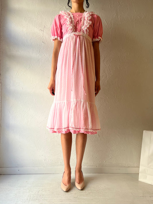 70s ‘Genway’ Pink Puff Sleeve Dress / Small