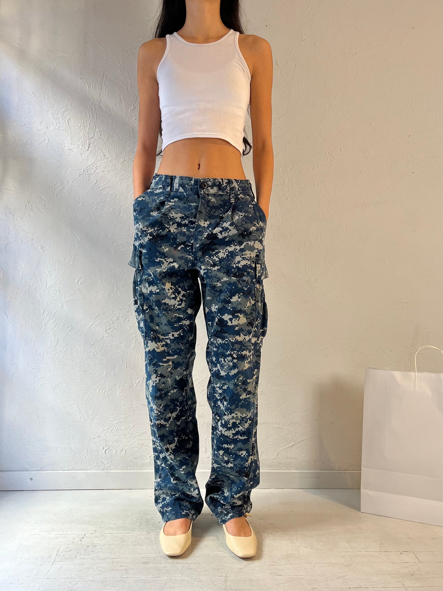 Vintage Authentic Army Blue Camouflage Cargo Pants / Small