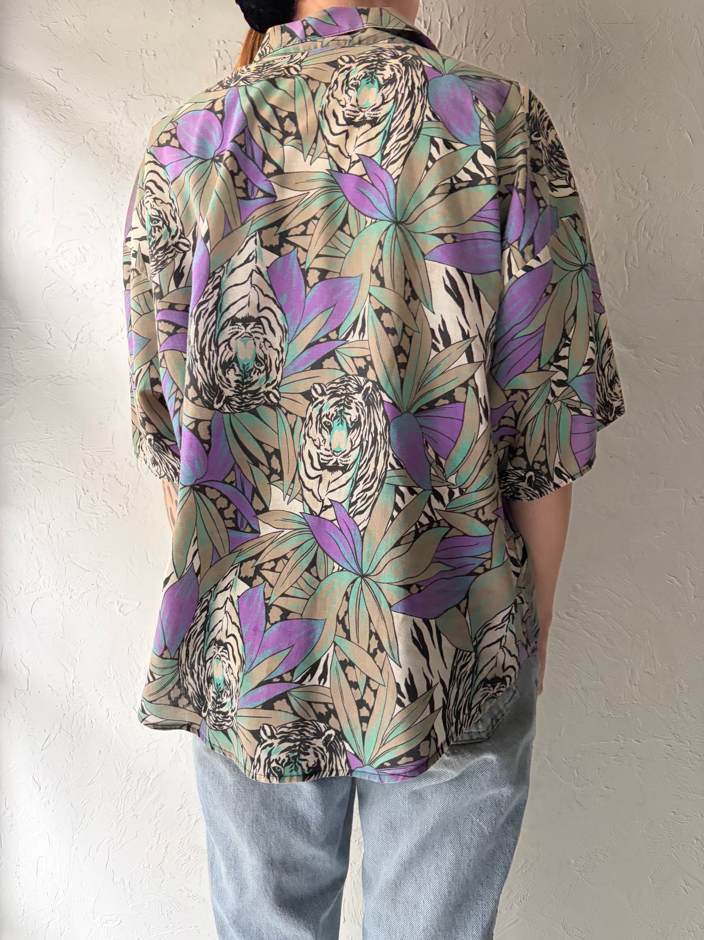 90s 'Caribou' Tiger Print Shirt / Medium