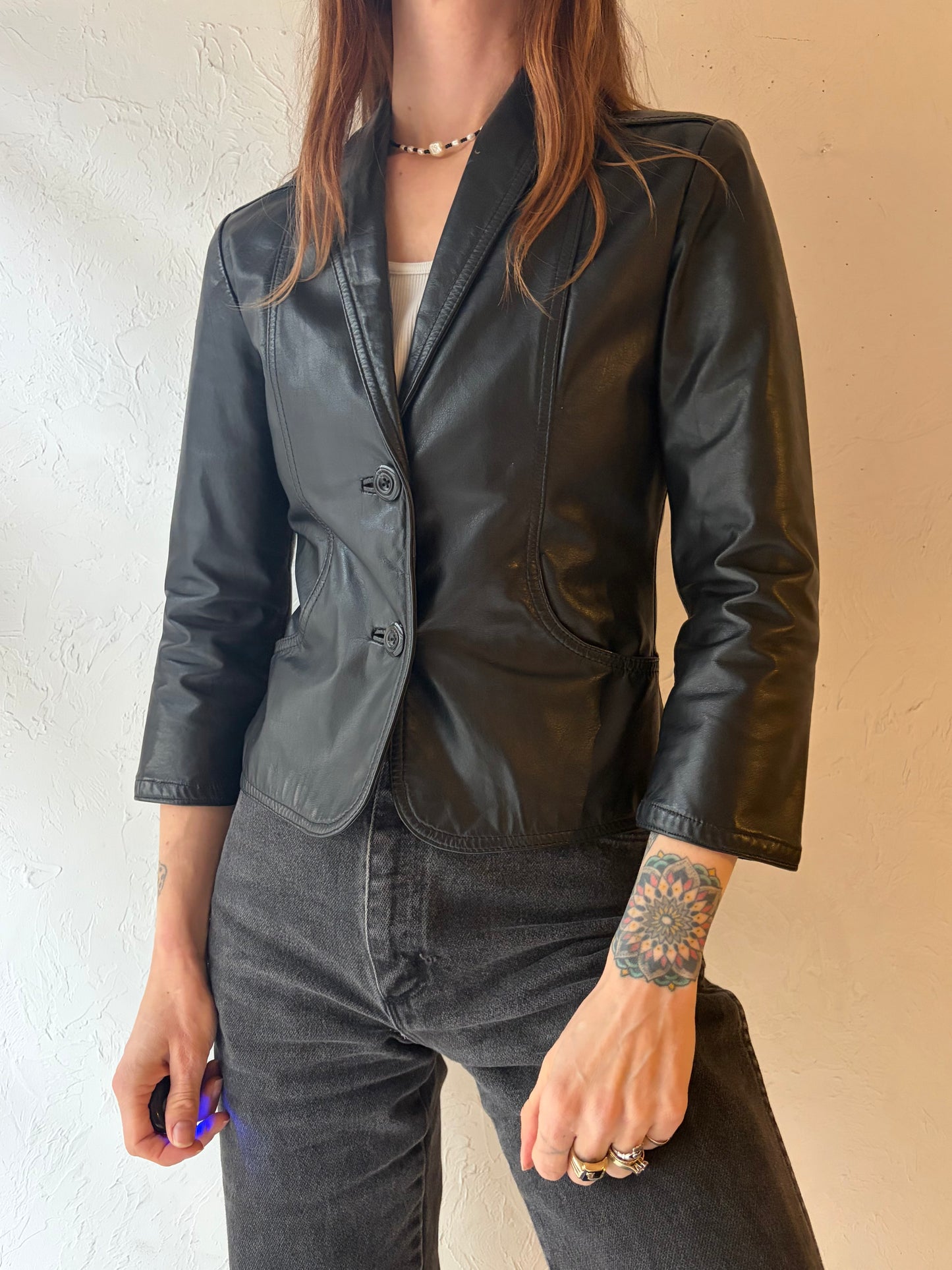 90s 'Wilson' Black Leather Jacket / XSmall