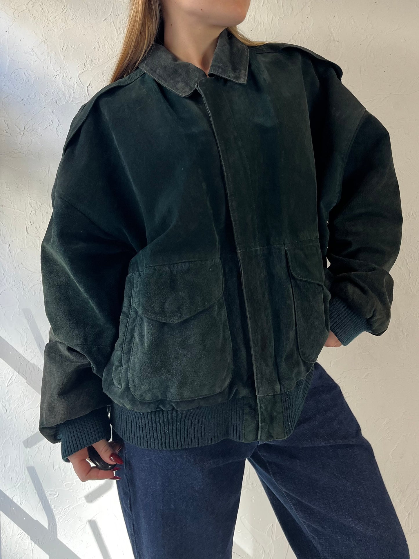 90s 'Middlebrook Park' Dark Green Suede Jacket / Small