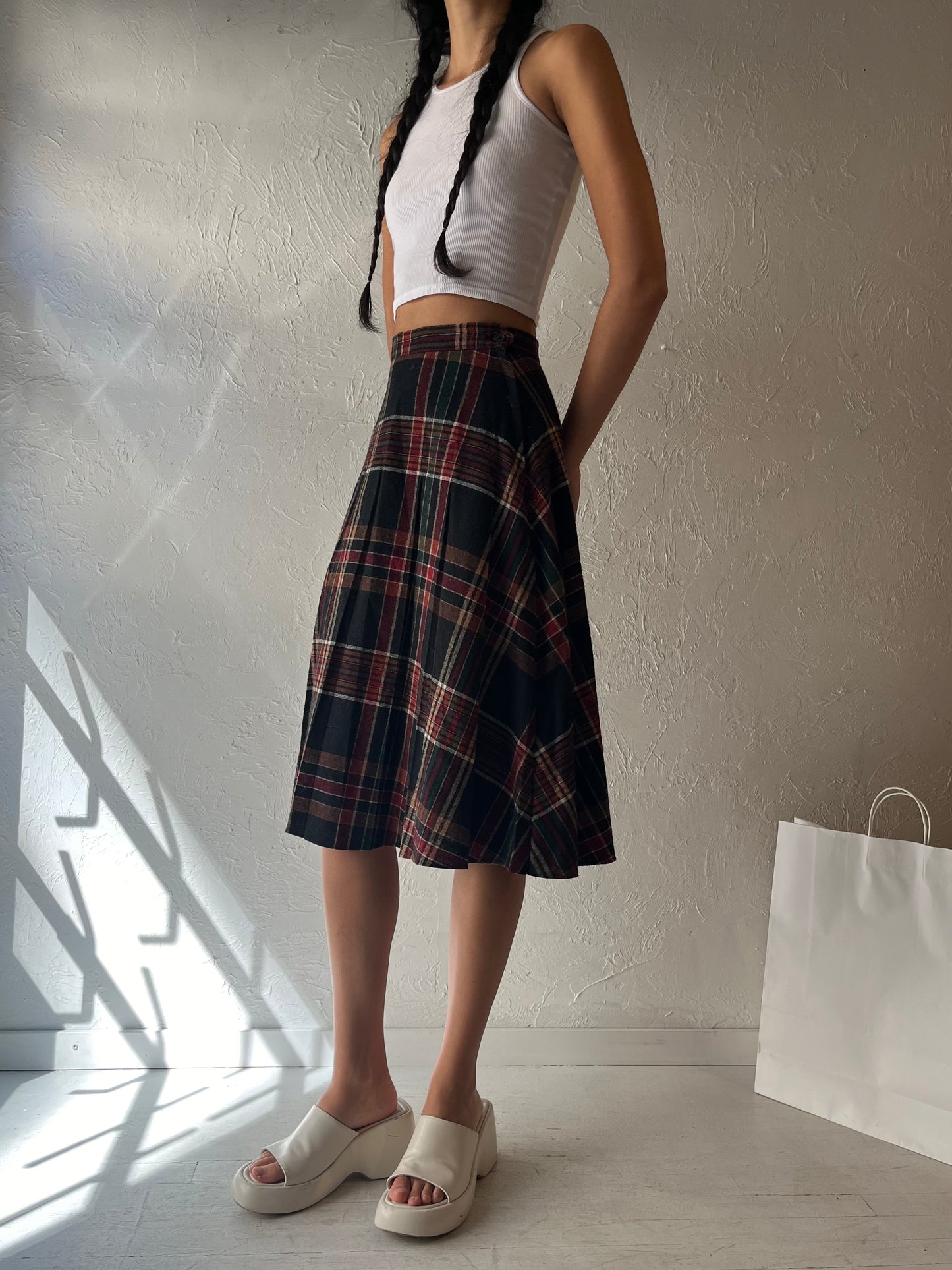 80s 'RT Junior' Knit Plaid Skirt / XS