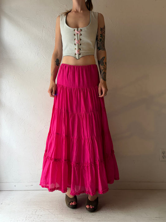 Y2k 'Ralph Lauren' Hot Pink Tiered Maxi Skirt / Small