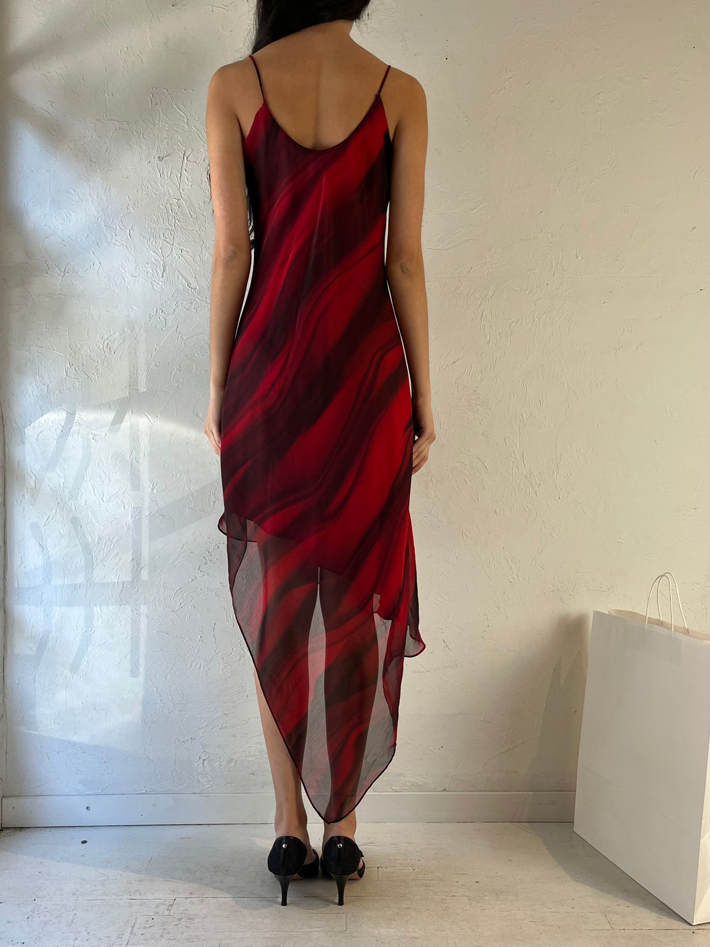 90s ‘Chicas’ Red Asymmetrical Dress / Large