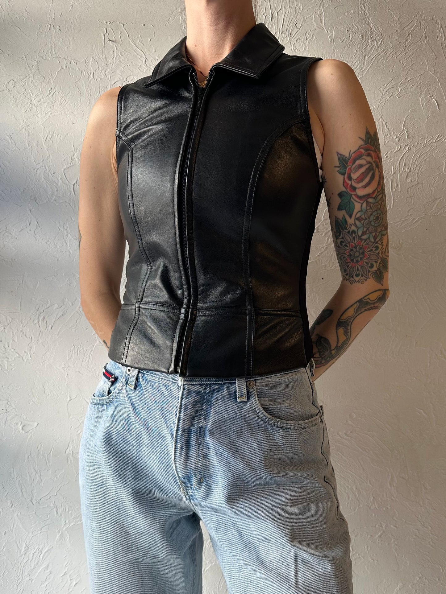 Y2k 'Wilsons' Black Leather Vest Top / XS