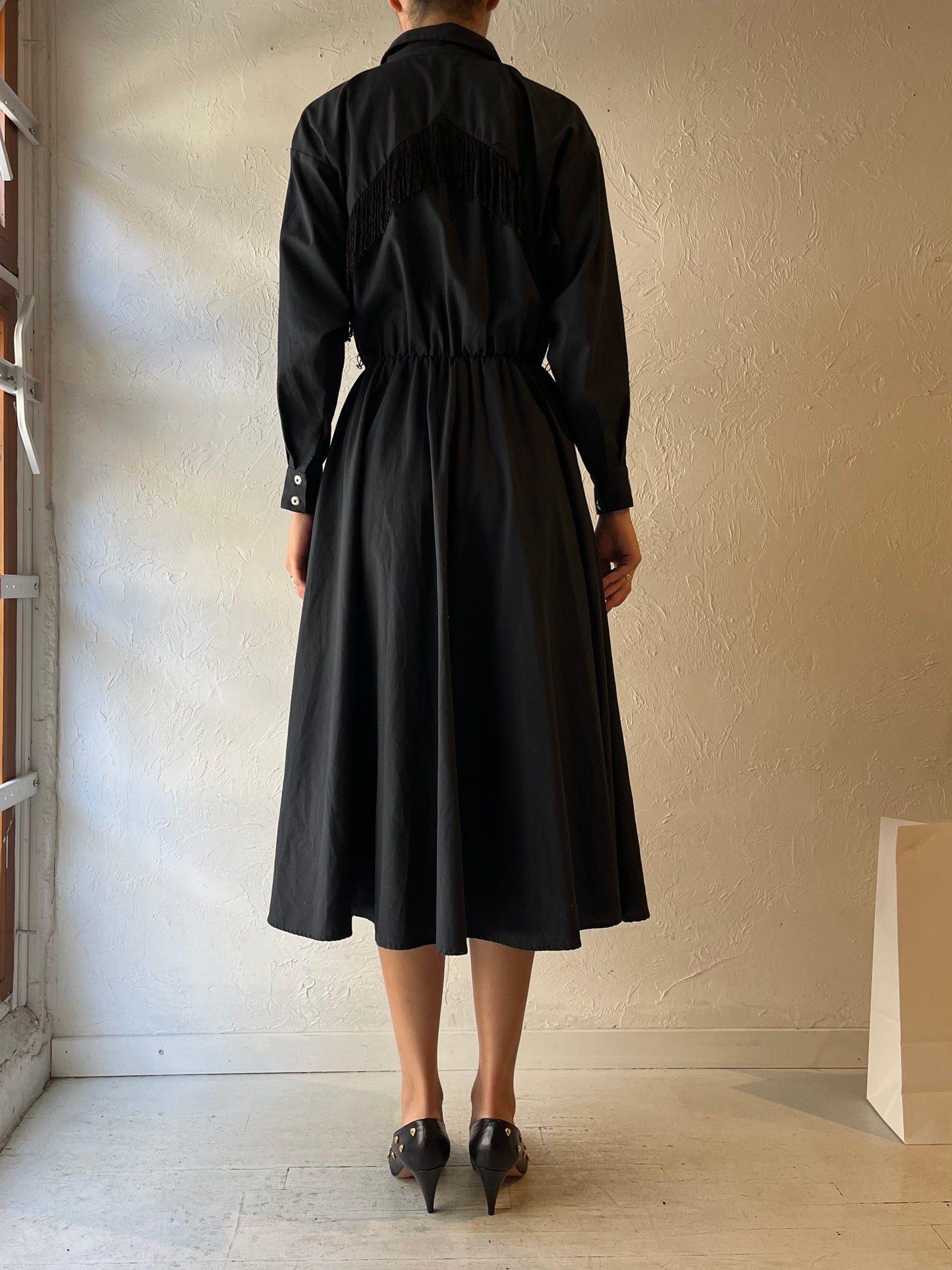80s 'Western Collection' Black Western Fringe Dress /