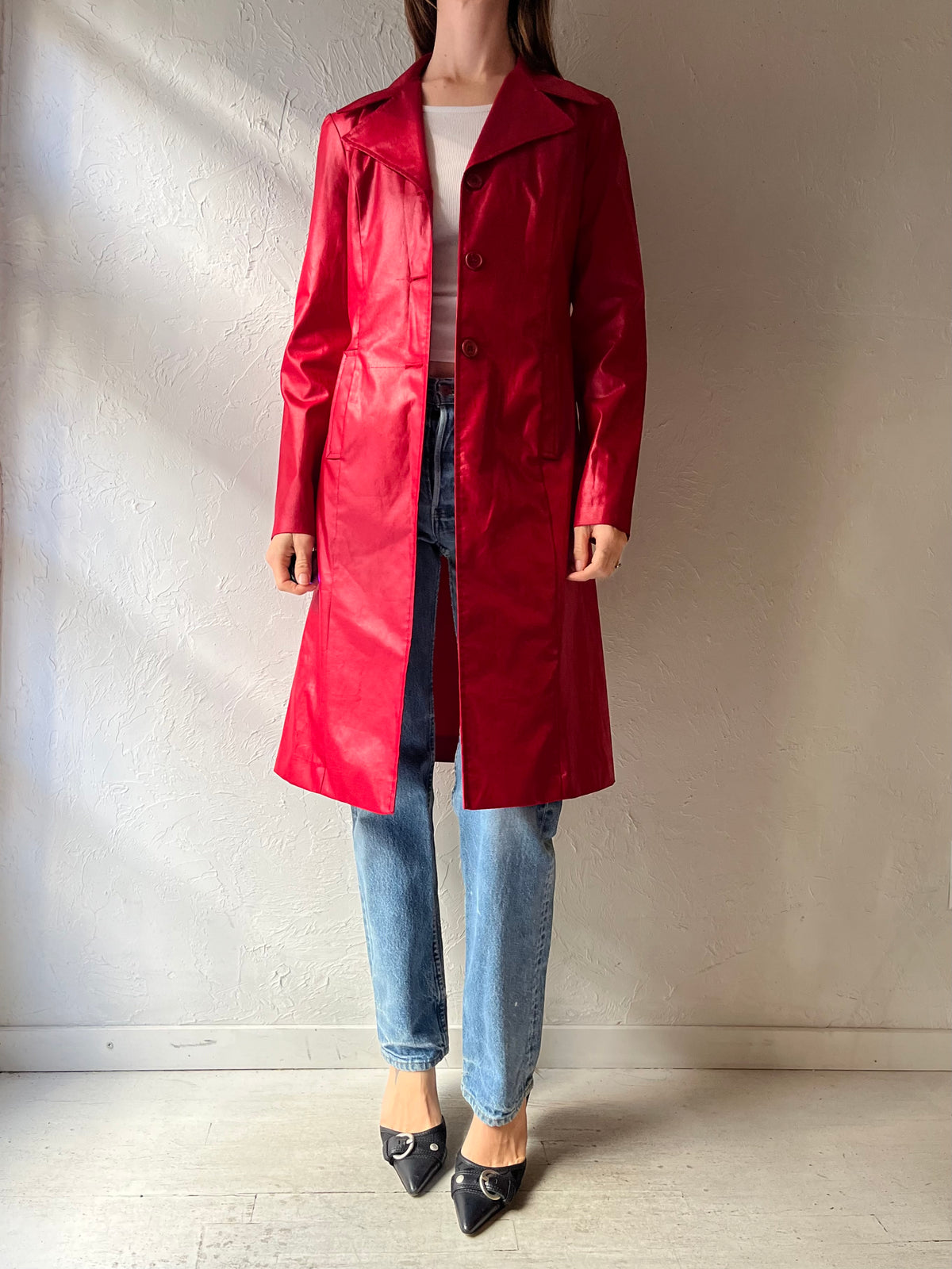 90s 'Le Château' Red Retro Statement Outerwear Trench Coat / Small
