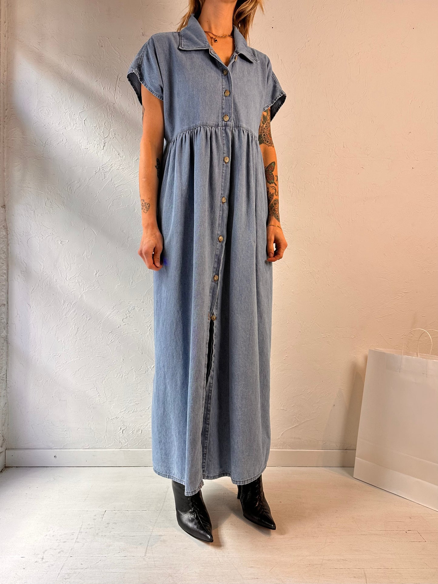 90s 'Cotton Ginny' Button Up Dress / Medium