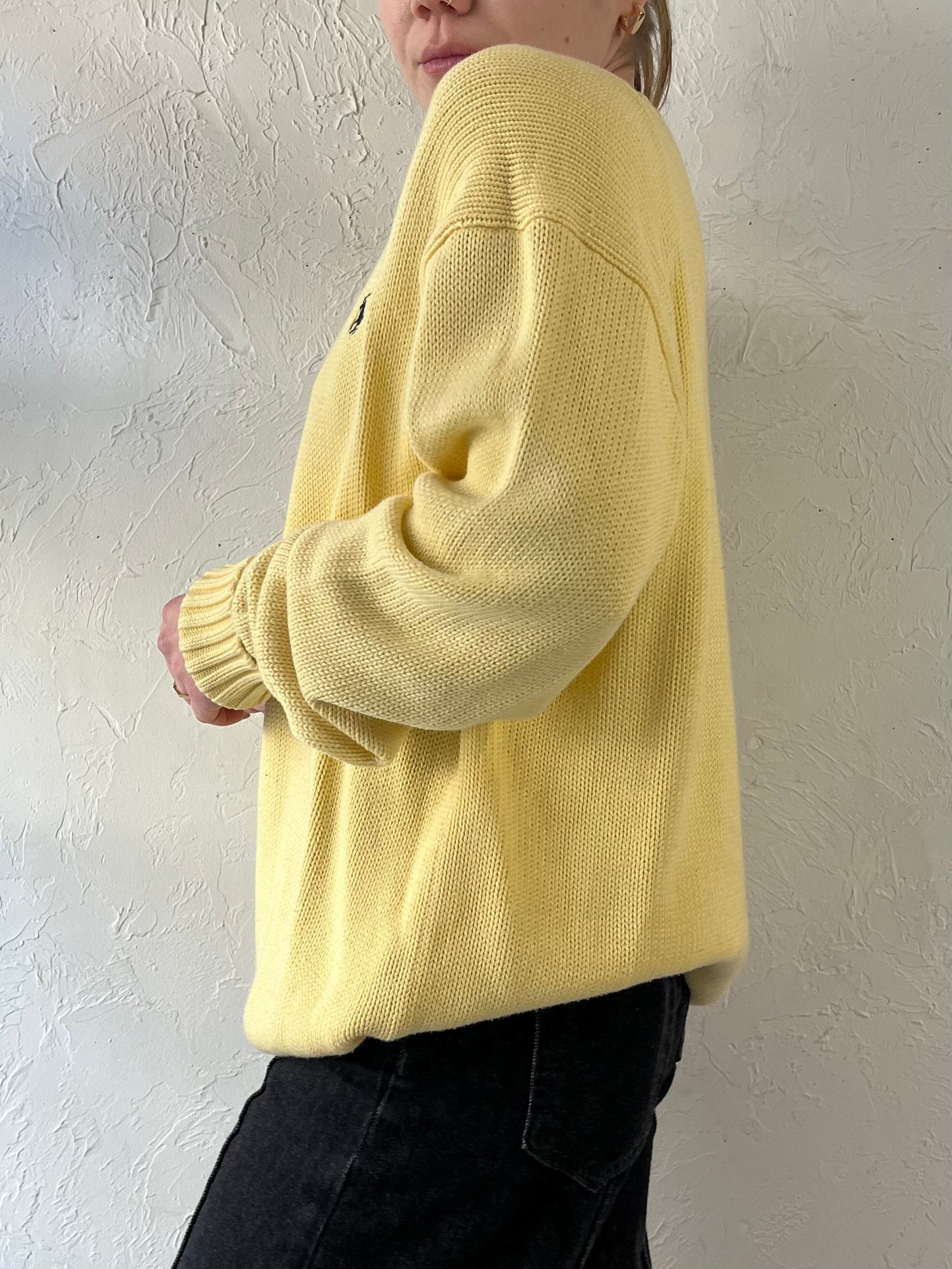 Y2K ‘Ralph Lauren’ Yellow Cotton Knit Sweater / Small