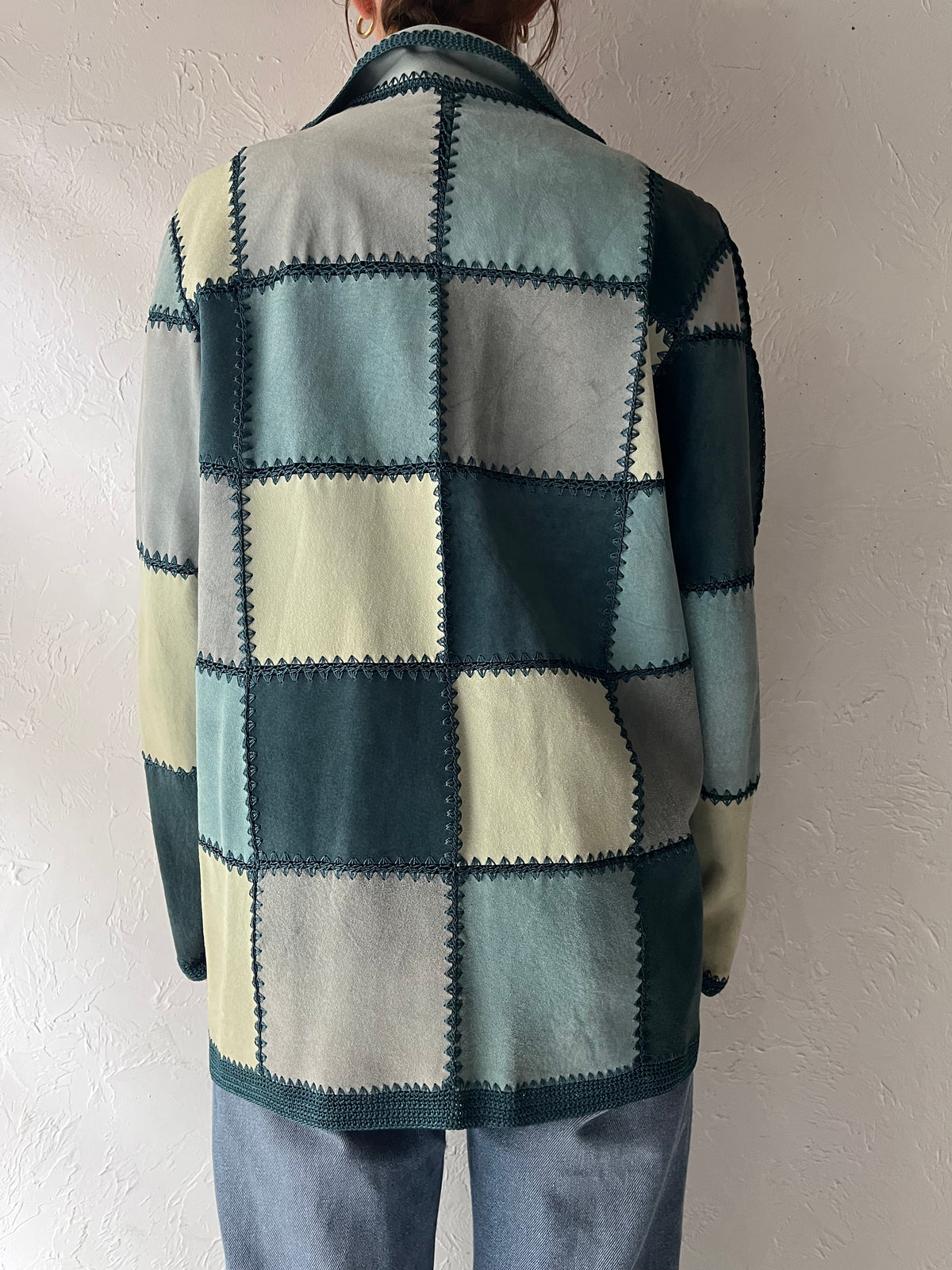 Y2k 'Denim & Co' Blue Suede Patchwork Jacket / Medium