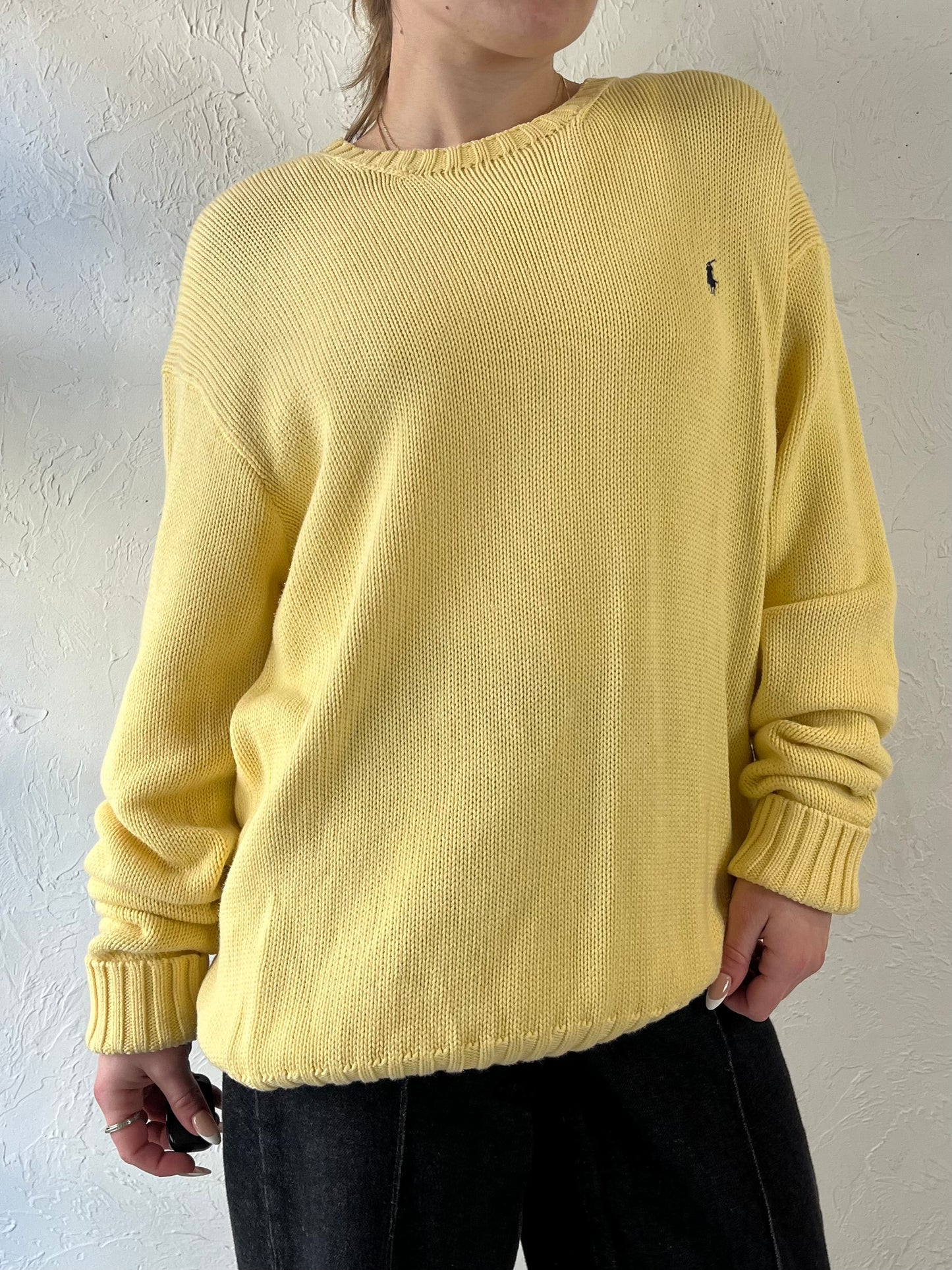 Y2K ‘Ralph Lauren’ Yellow Cotton Knit Sweater / Small