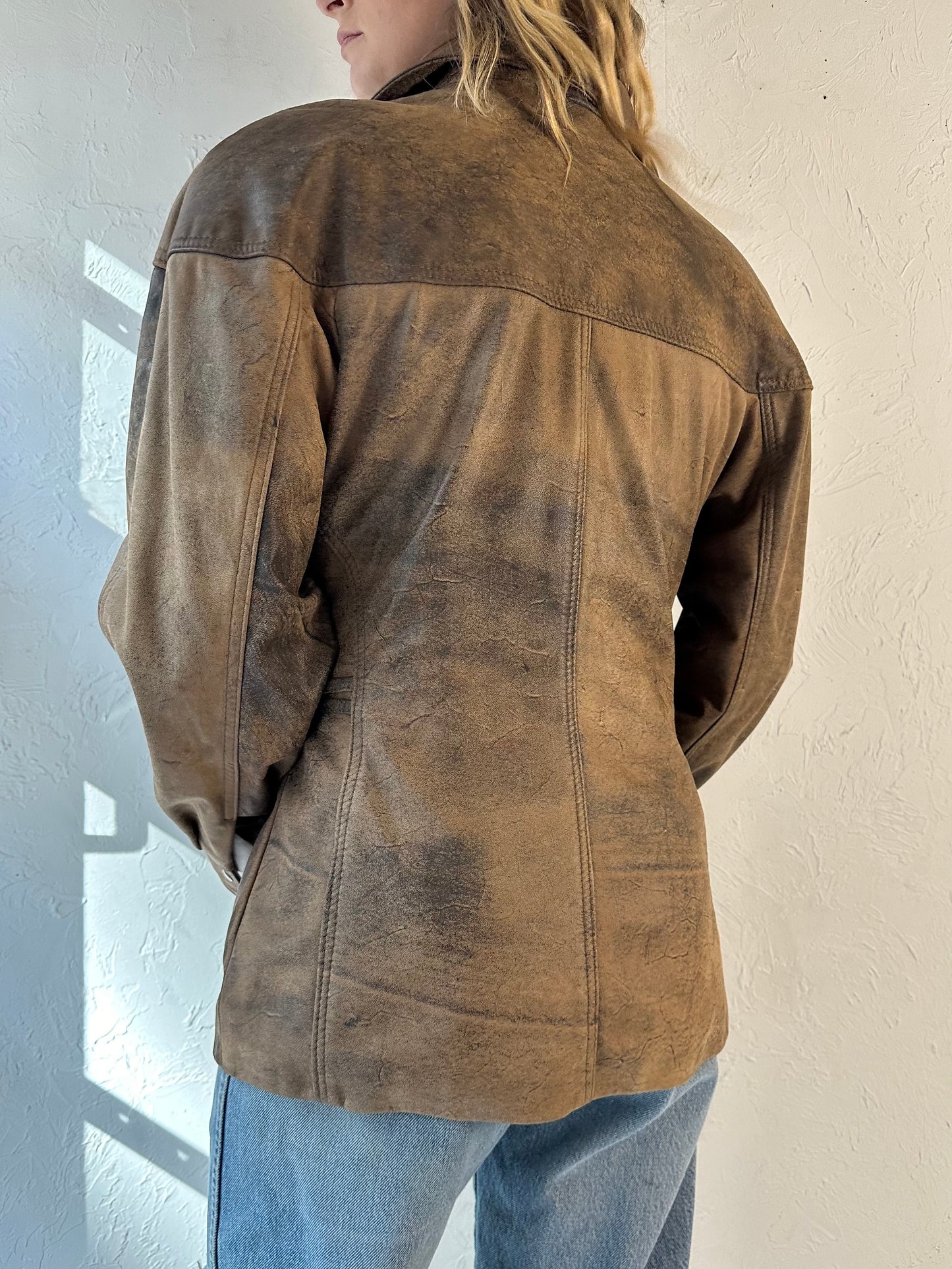 90s 'Leather Ranch' Brown Leather Jacket / Medium