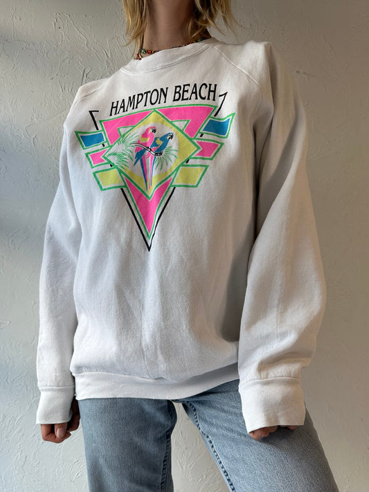 90s 'Fruit of the Loom' Hampton Beach White Crew Neck Sweatshirt / XL