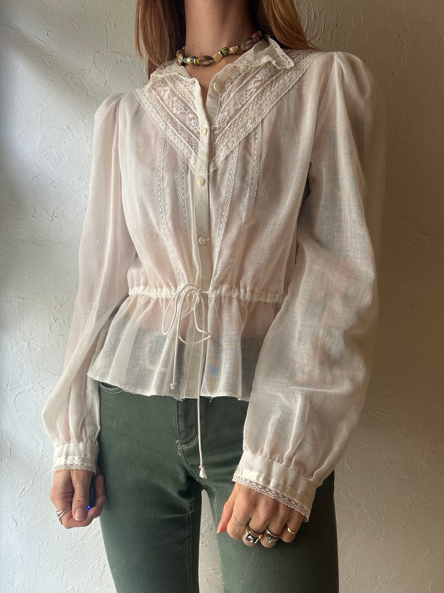70s 'Gunnie Sax' White Sheer Blouse / Small