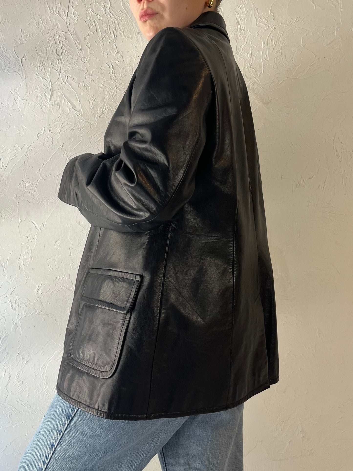 Y2k 'Gap' Black Leather Jacket / Medium