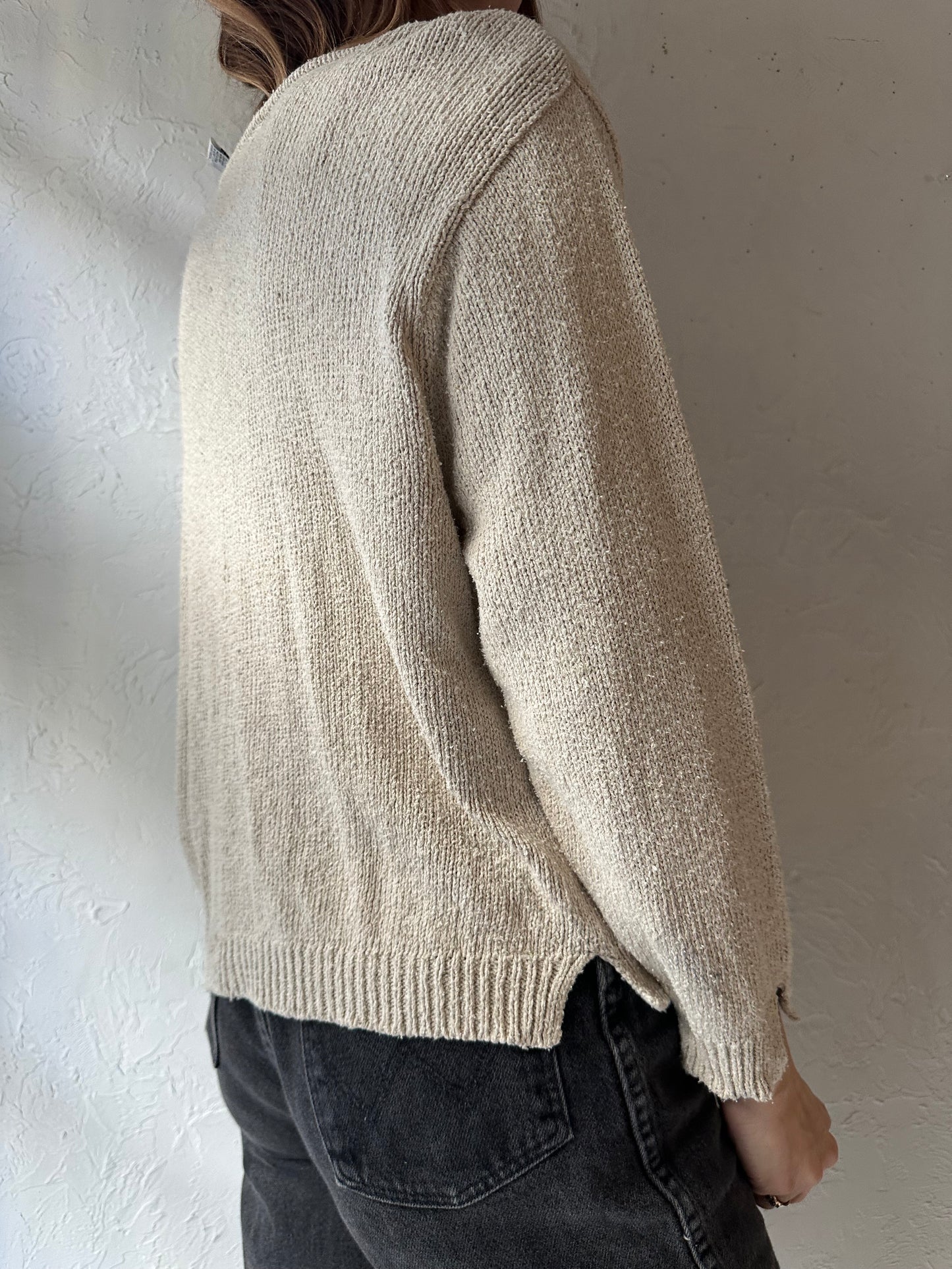 90s ' Victoria Holley' Beige Floral Cardigan Sweater / Xl