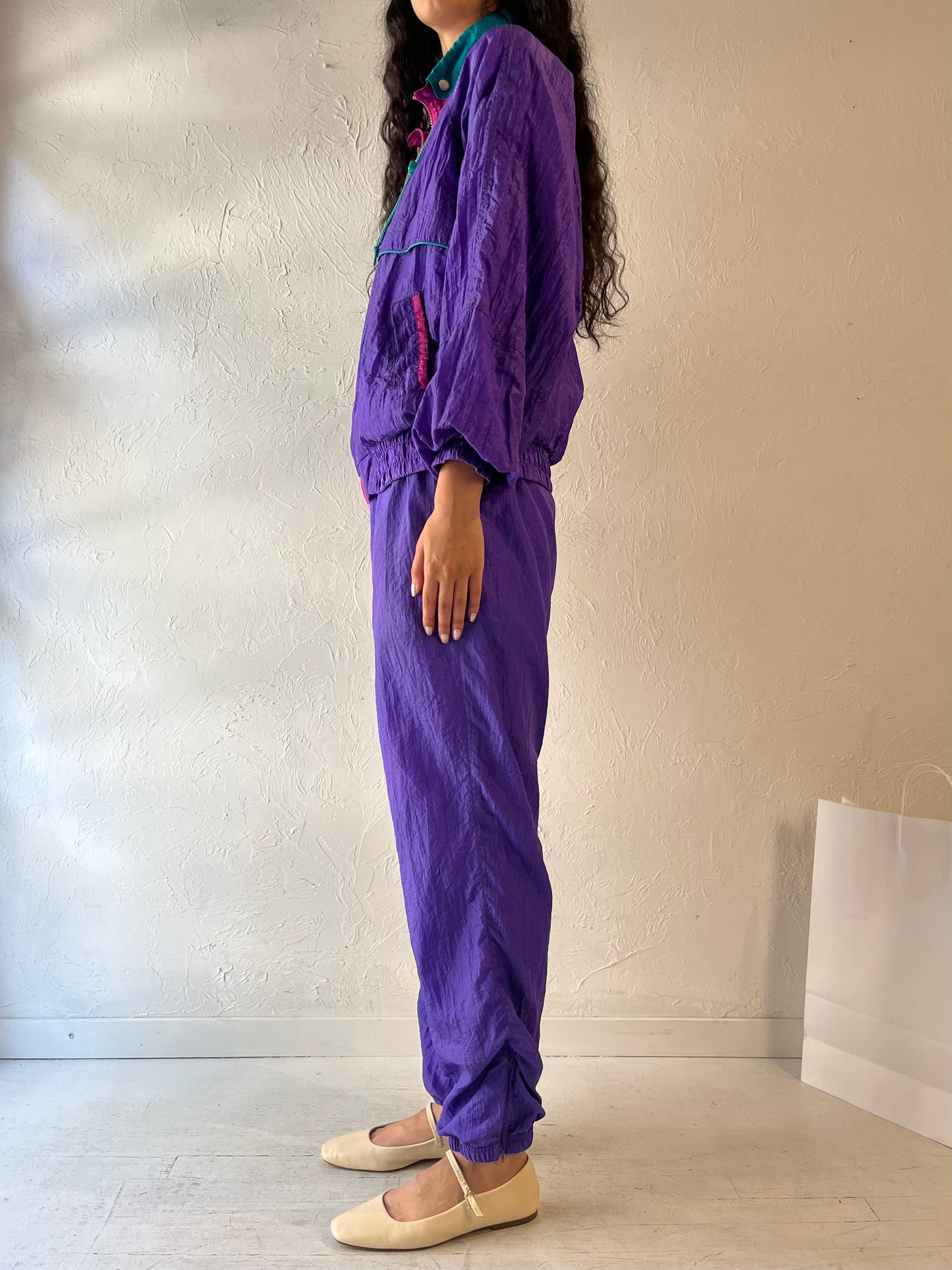 90s 'Forteza' Purple Nylon Track Suit / Medium