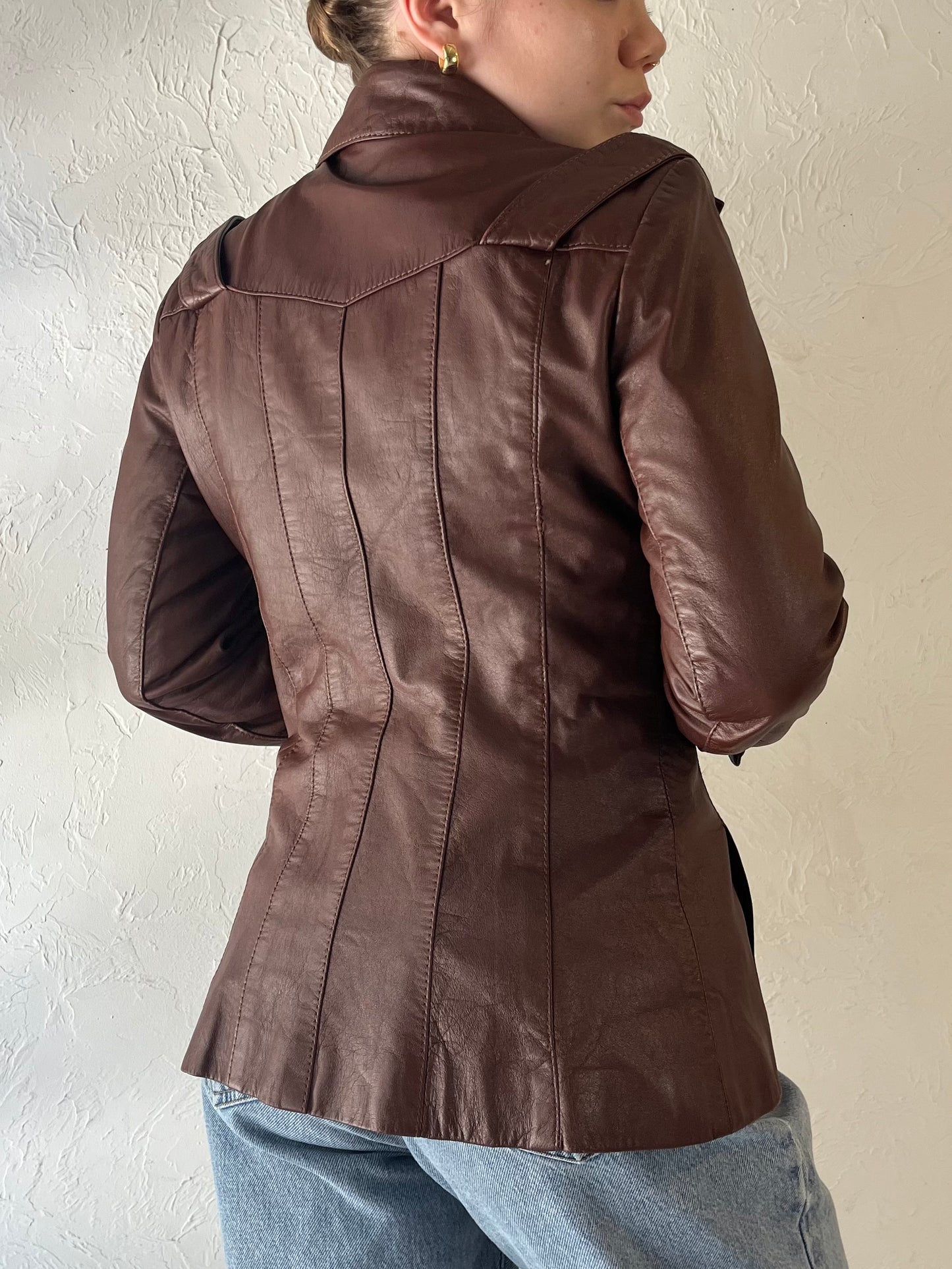 80s 'PBD' Brown Leather Jacket / XS