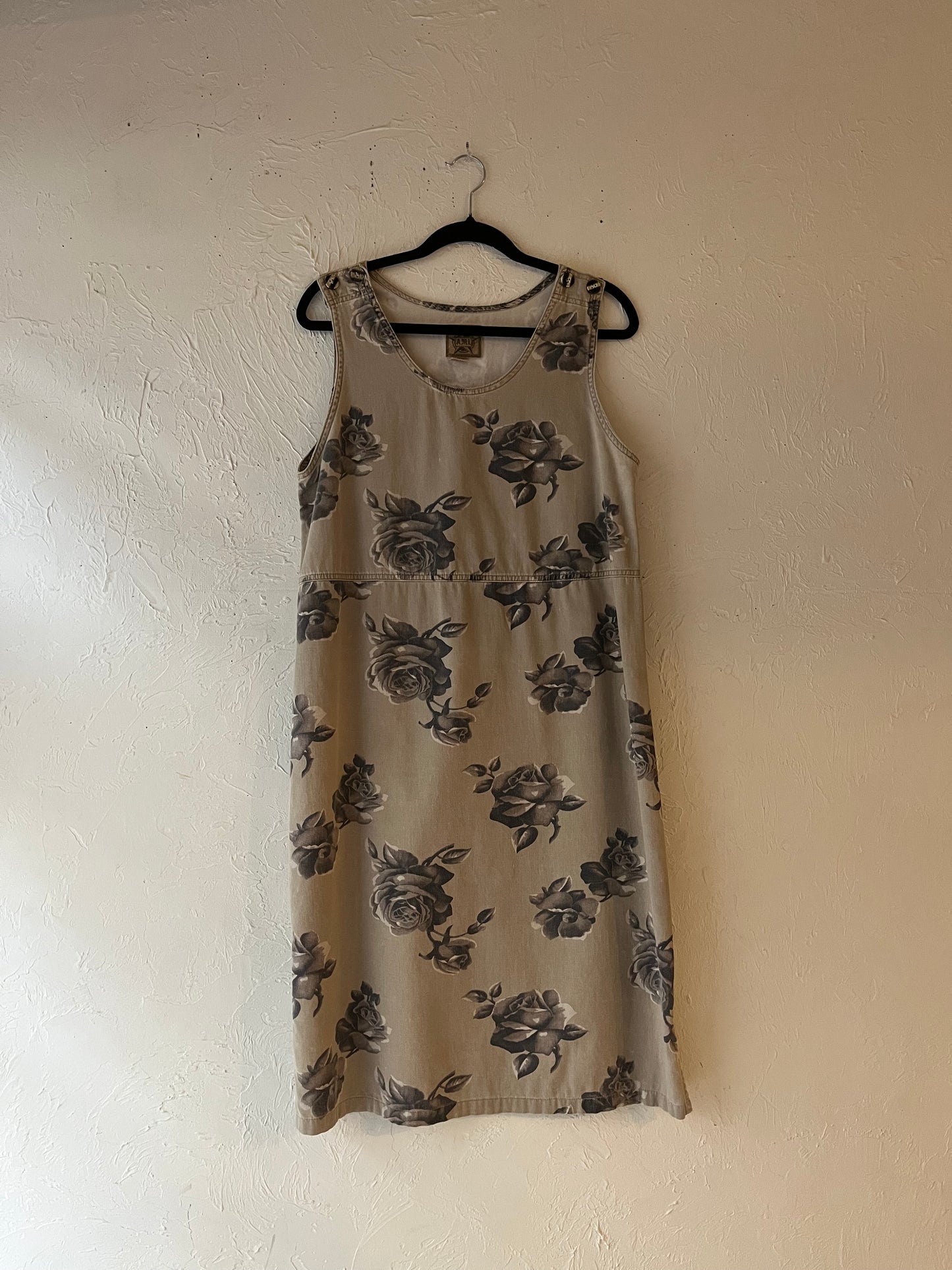 90s 'A.M.l' Denim Floral Dress / Medium - Large