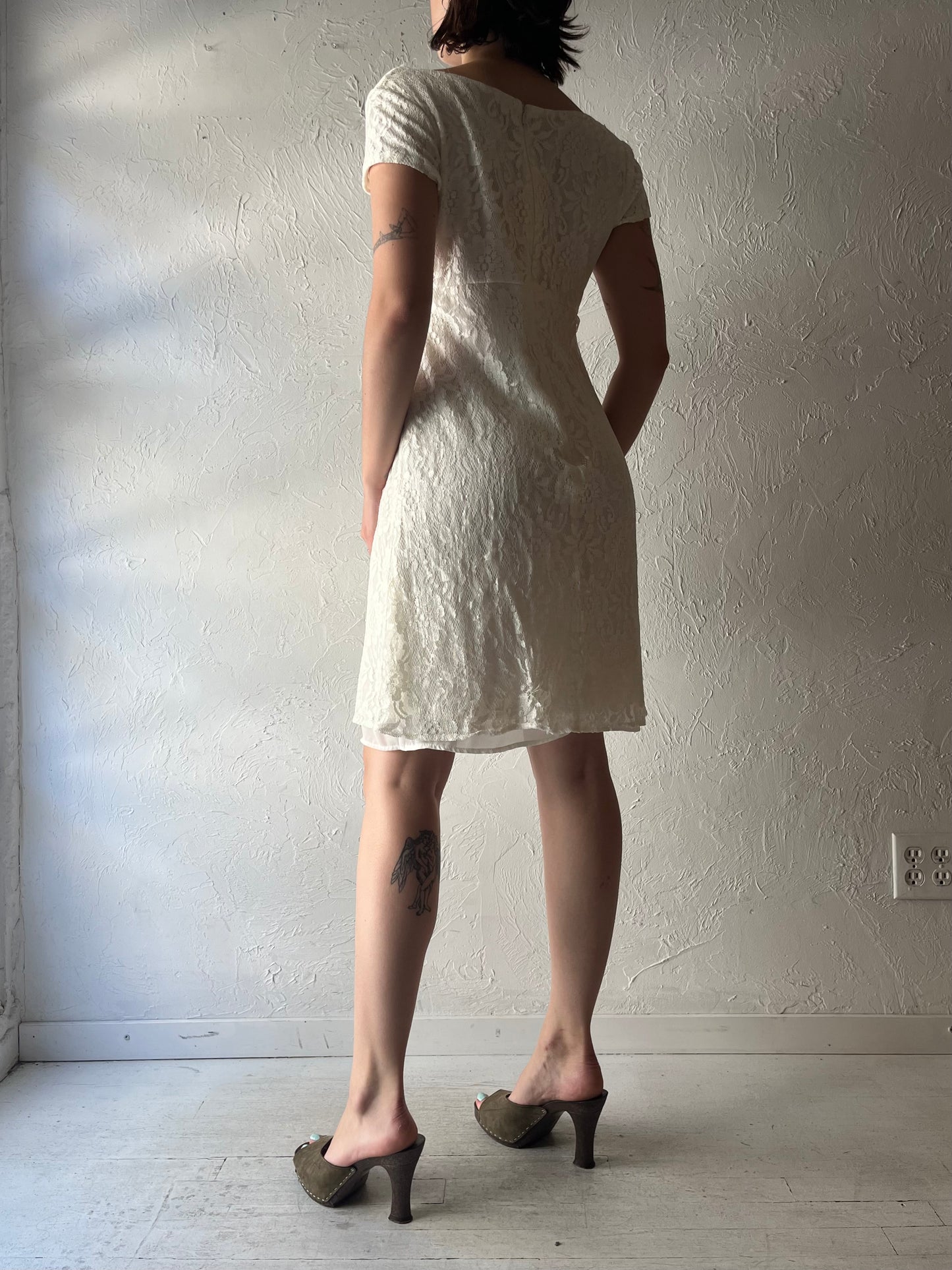 90s 'SL Fashions' White Lace Dress / Medium