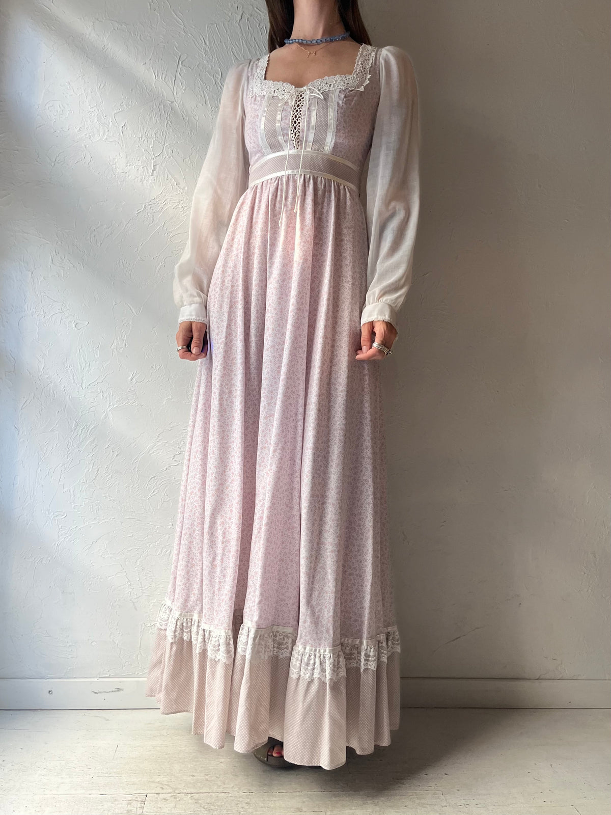 70s 'Shamash & Yofi Gunne Sax' Floral Long Sleeve Peasant Hippie Boho Maxi Dress / Small