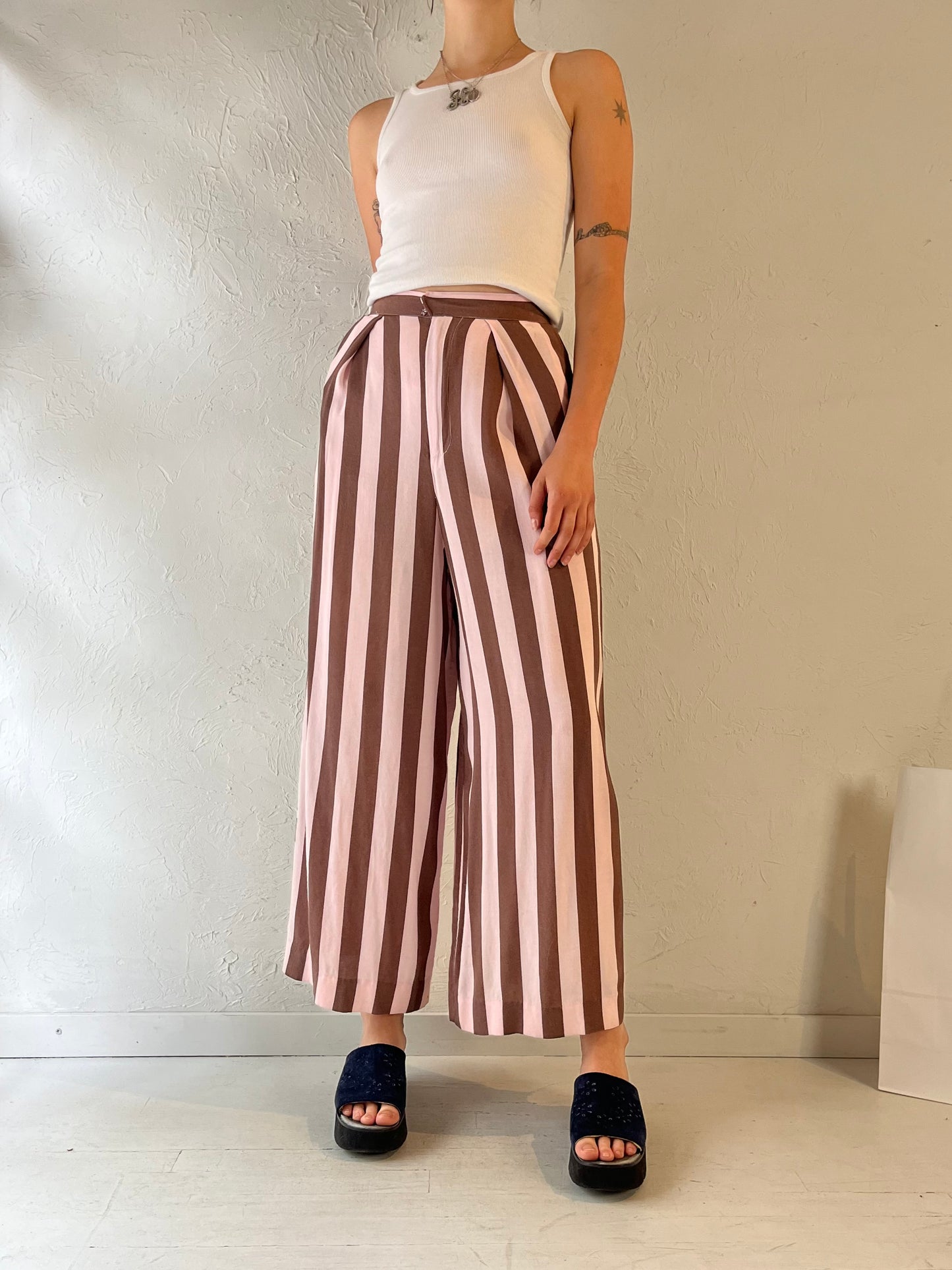 Vintage Handmade Pink and Brown Striped Pants / Small