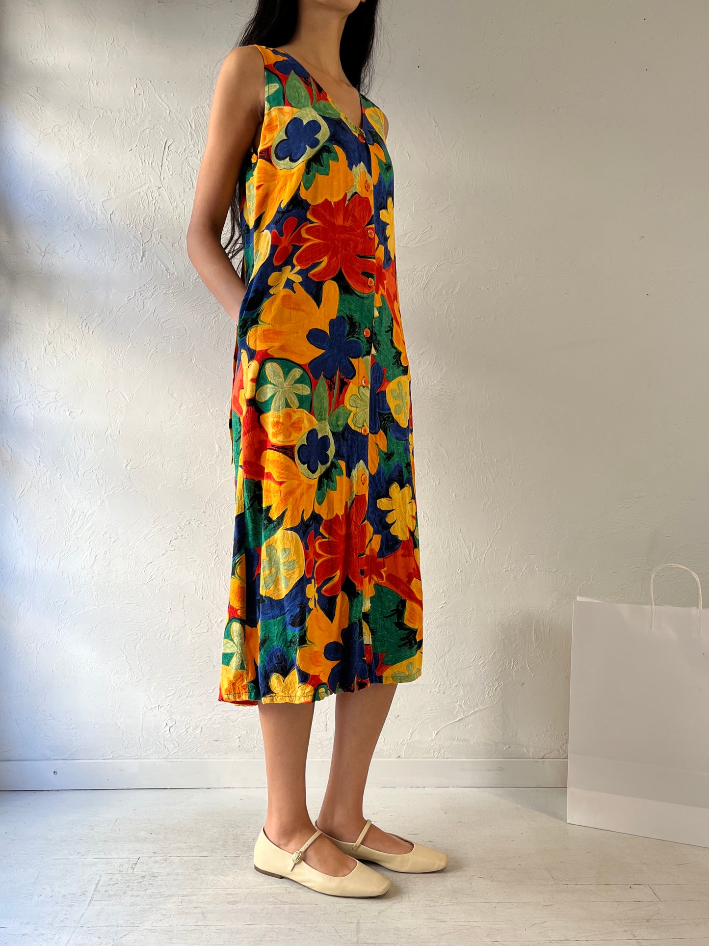 90s ‘Jams World’ Floral Print Rayon Dress / Medium