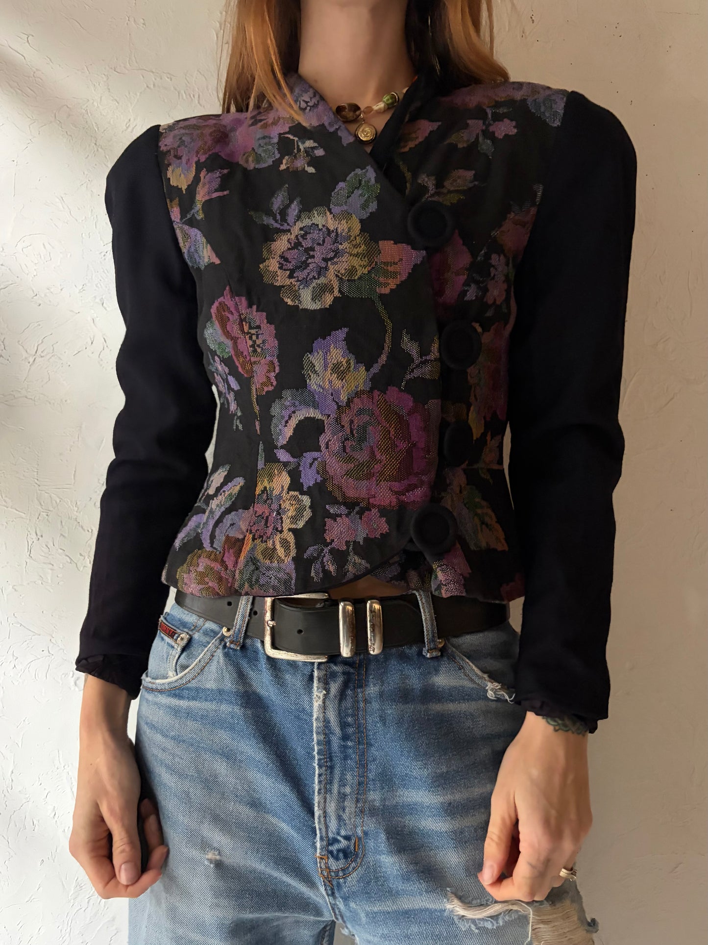 80s 'Joan Sparks' Floral Tapestry Jacket / Small - Medium