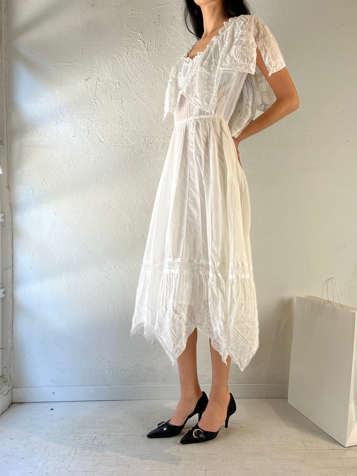 Vintage Handmade White Cotton Dress / Small