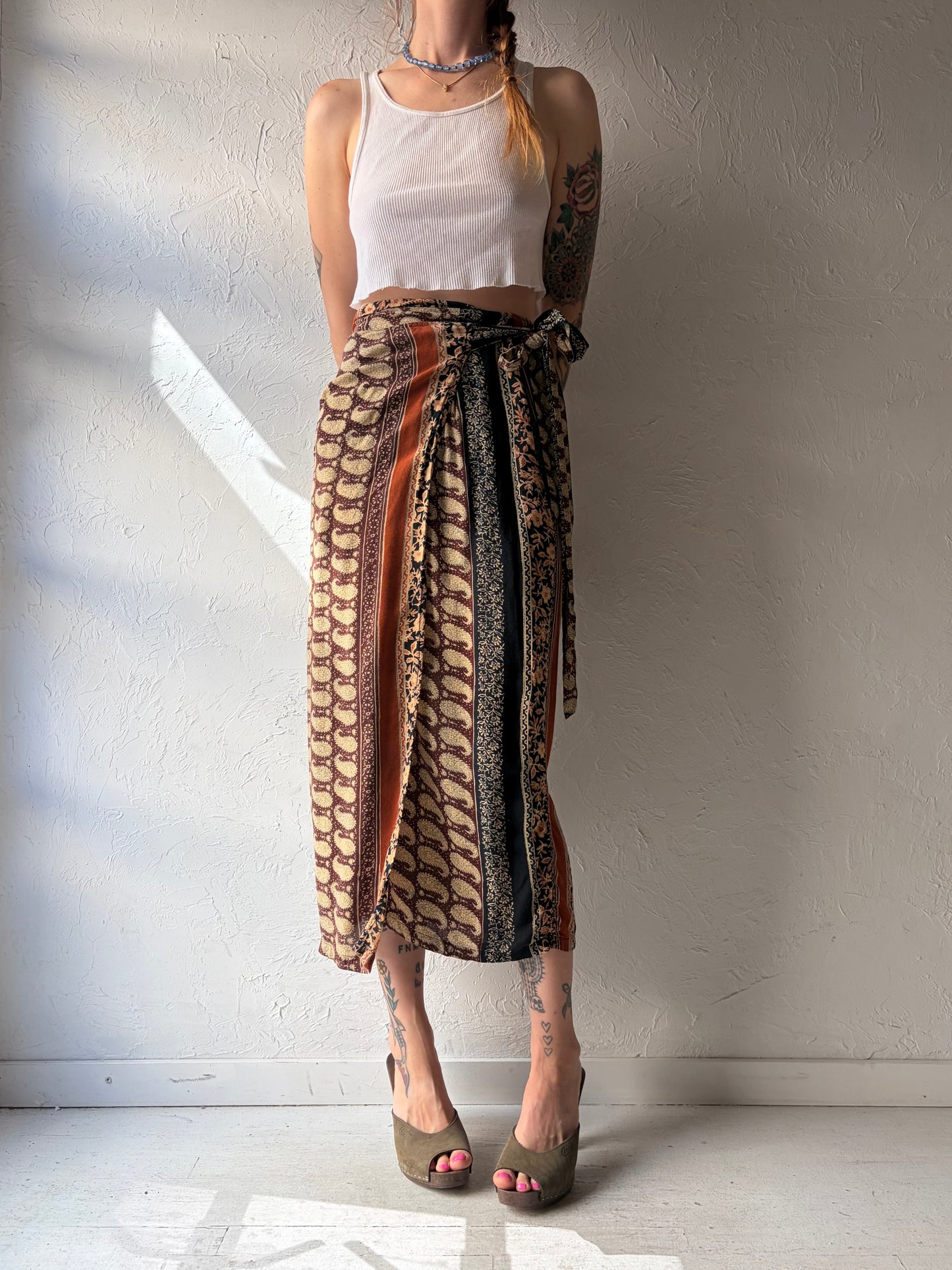 90s 'Dalmys' Rayon Wrap Skirt / Small