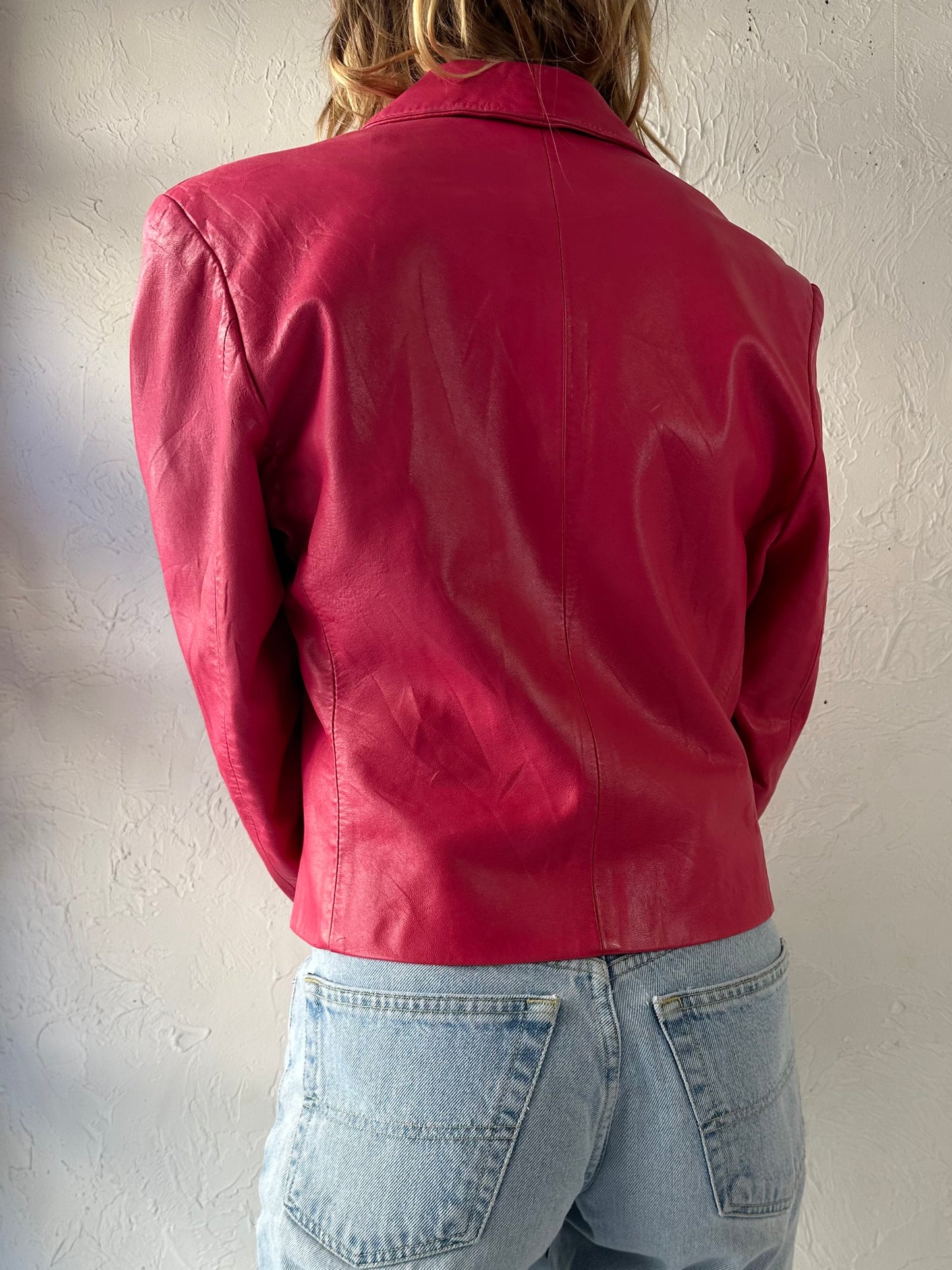 80s 'Neto' Pink Leather Jacket / Small