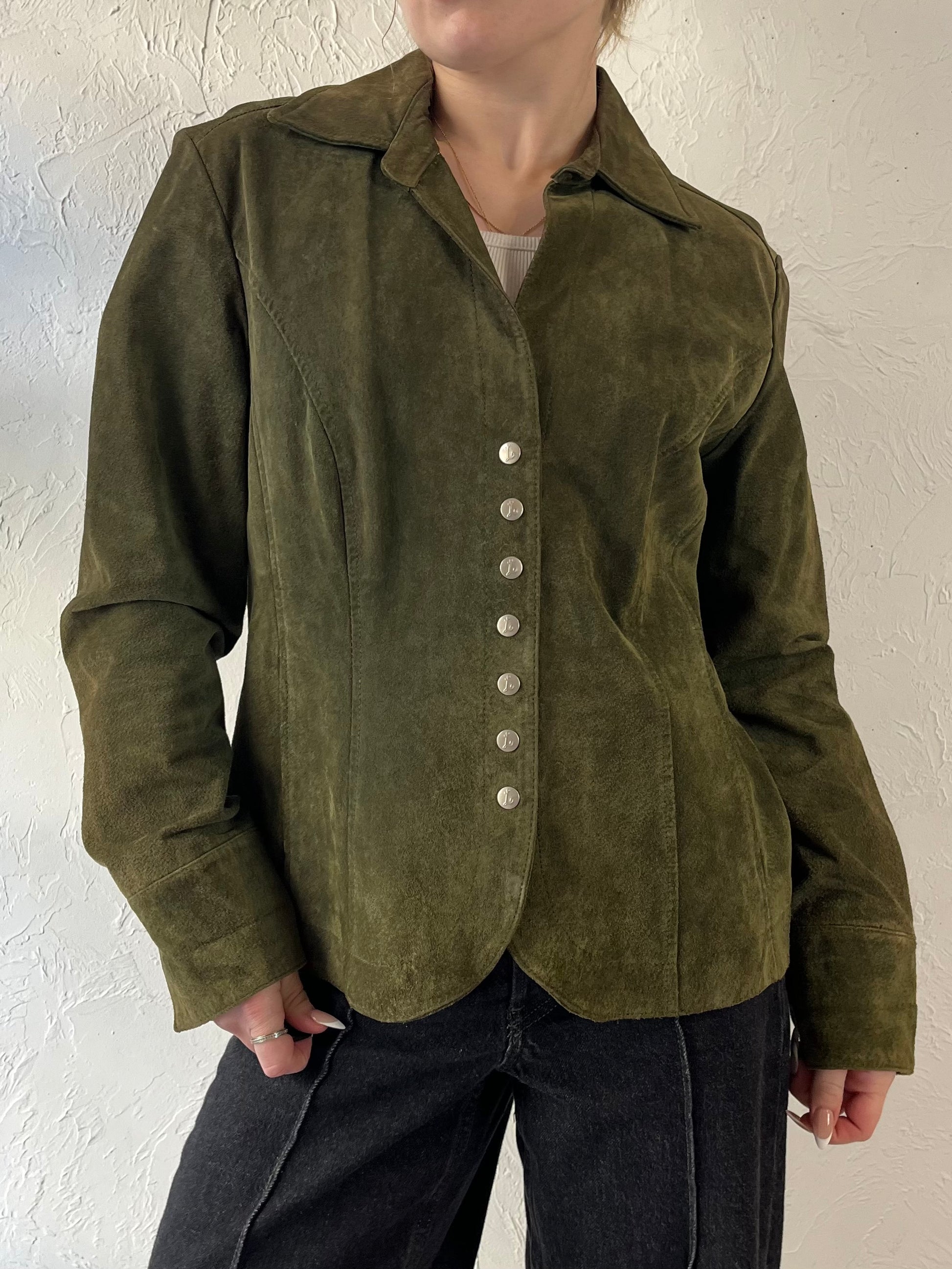 Y2K ‘Live a Little’ Green Suede Jacket / Medium