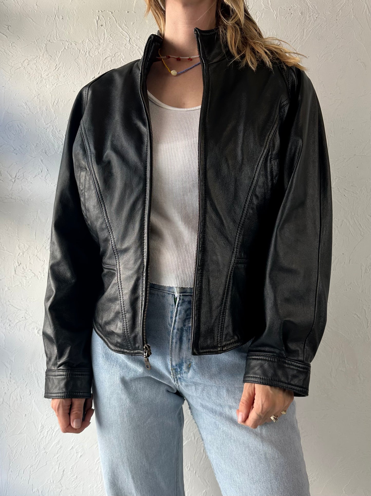 Y2k 'Wilsons' Black Leather Jacket / Medium