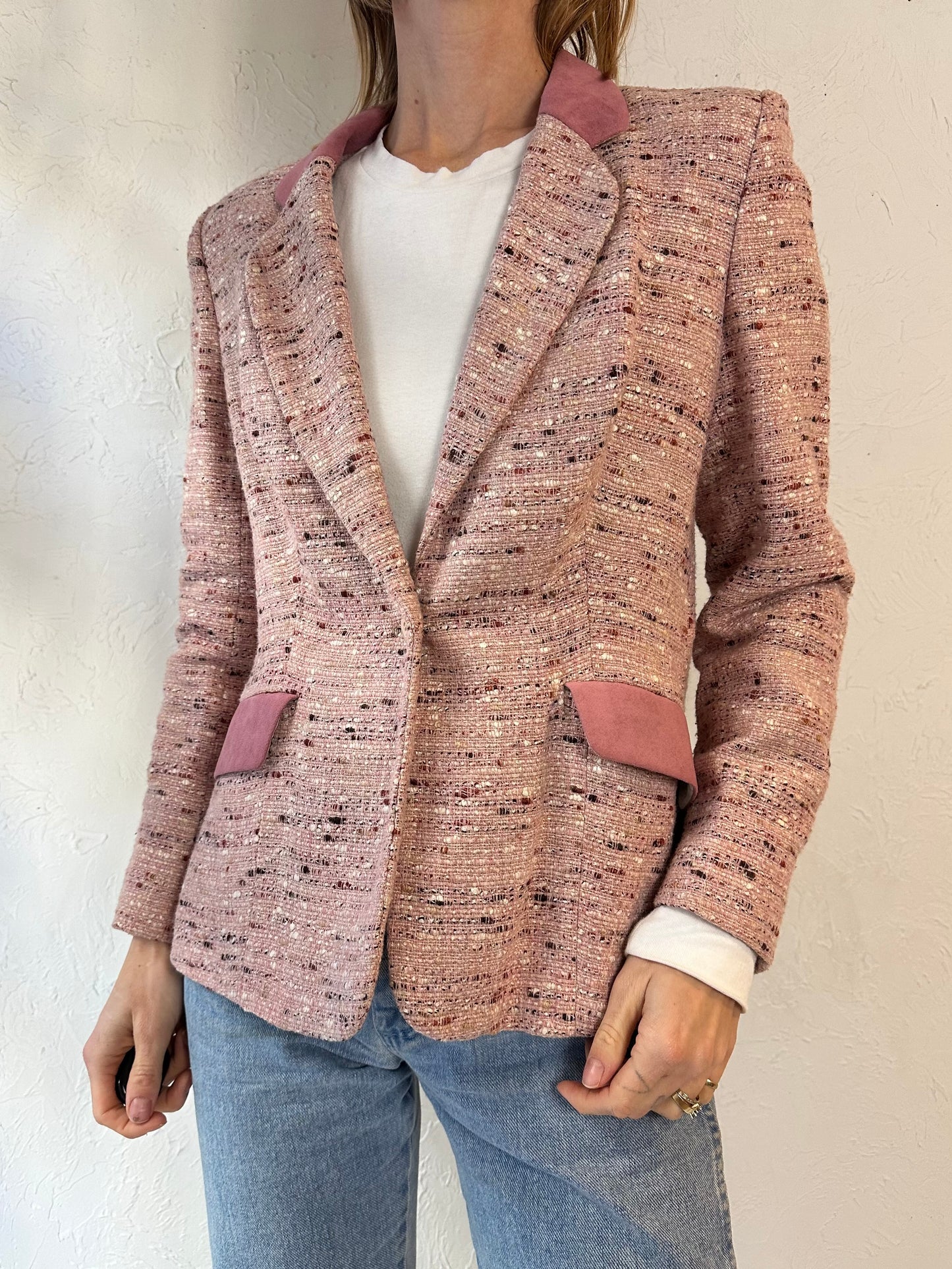 90s 'Gabriel Levy' Pink Tweed Blazer Jacket / Small