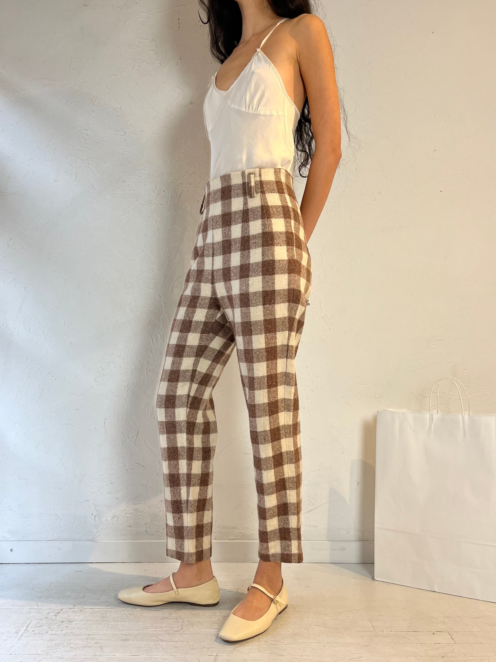 Vintage Handmade Wool Gingham Trousers / Medium