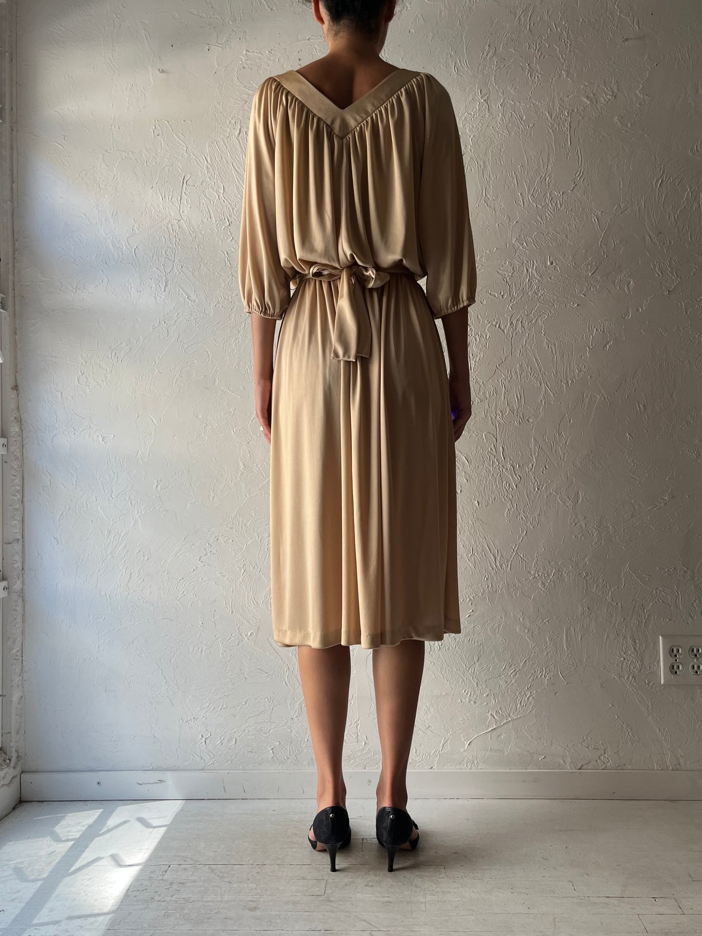 80s 'Mr. Edward' Beige Minimalist Classic Neutral Midi Dress / Vintage 1980s Normcore Summer Dress / Medium