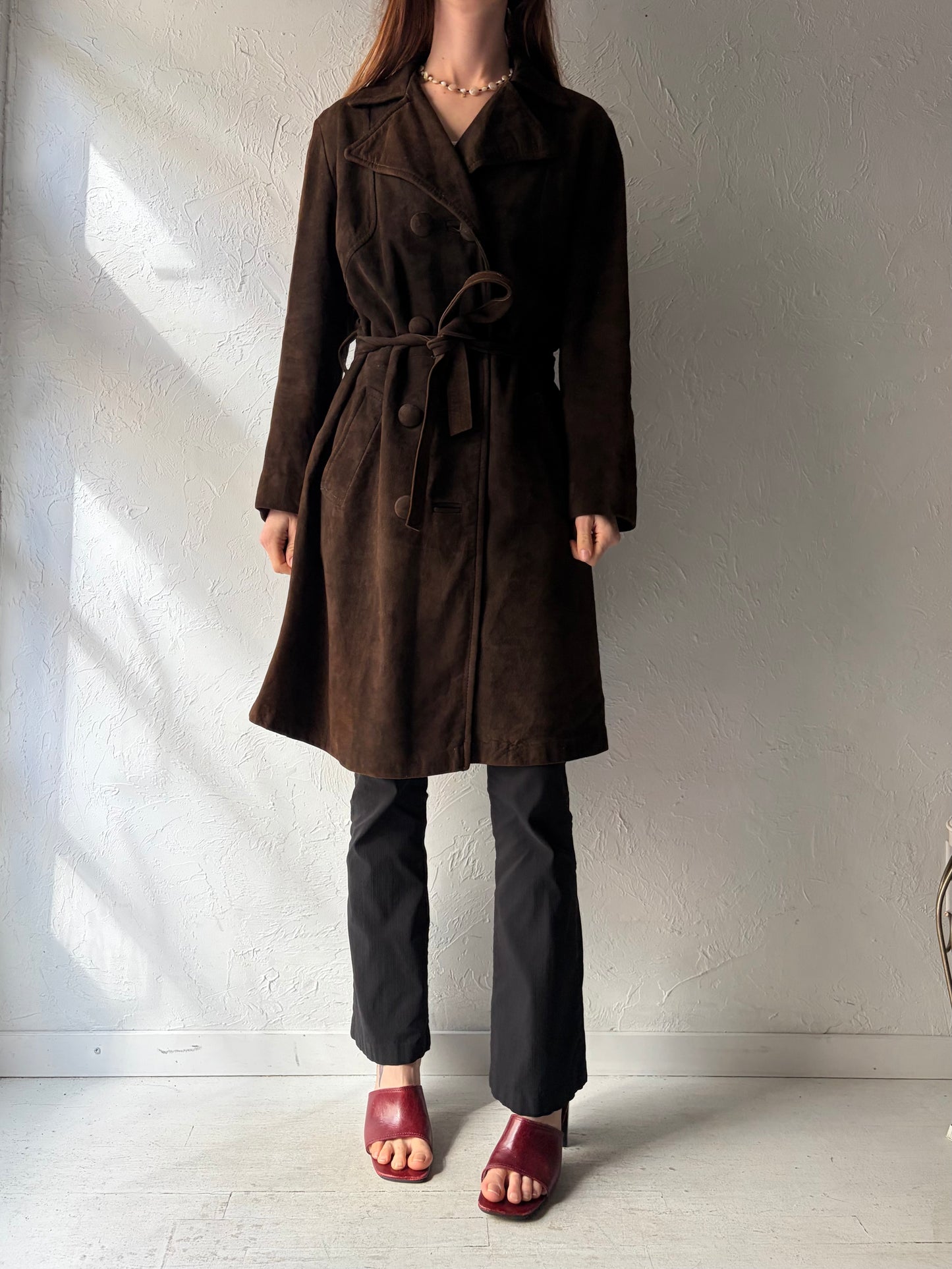 70s 'Kristines' Brown Suede Leather Trench Coat / Medium