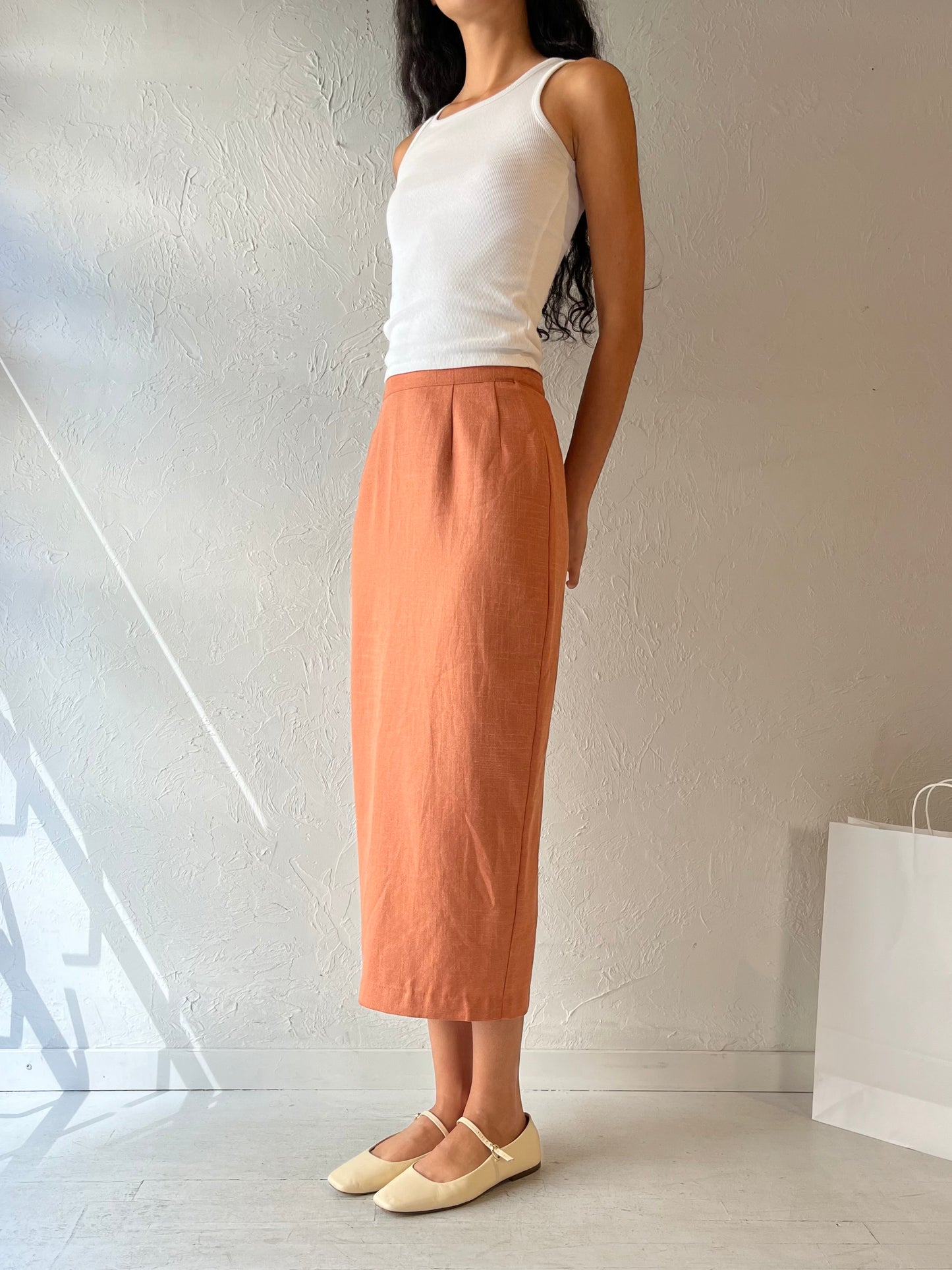 Y2k 'Mulberry' Orange Midi Skirt / Small