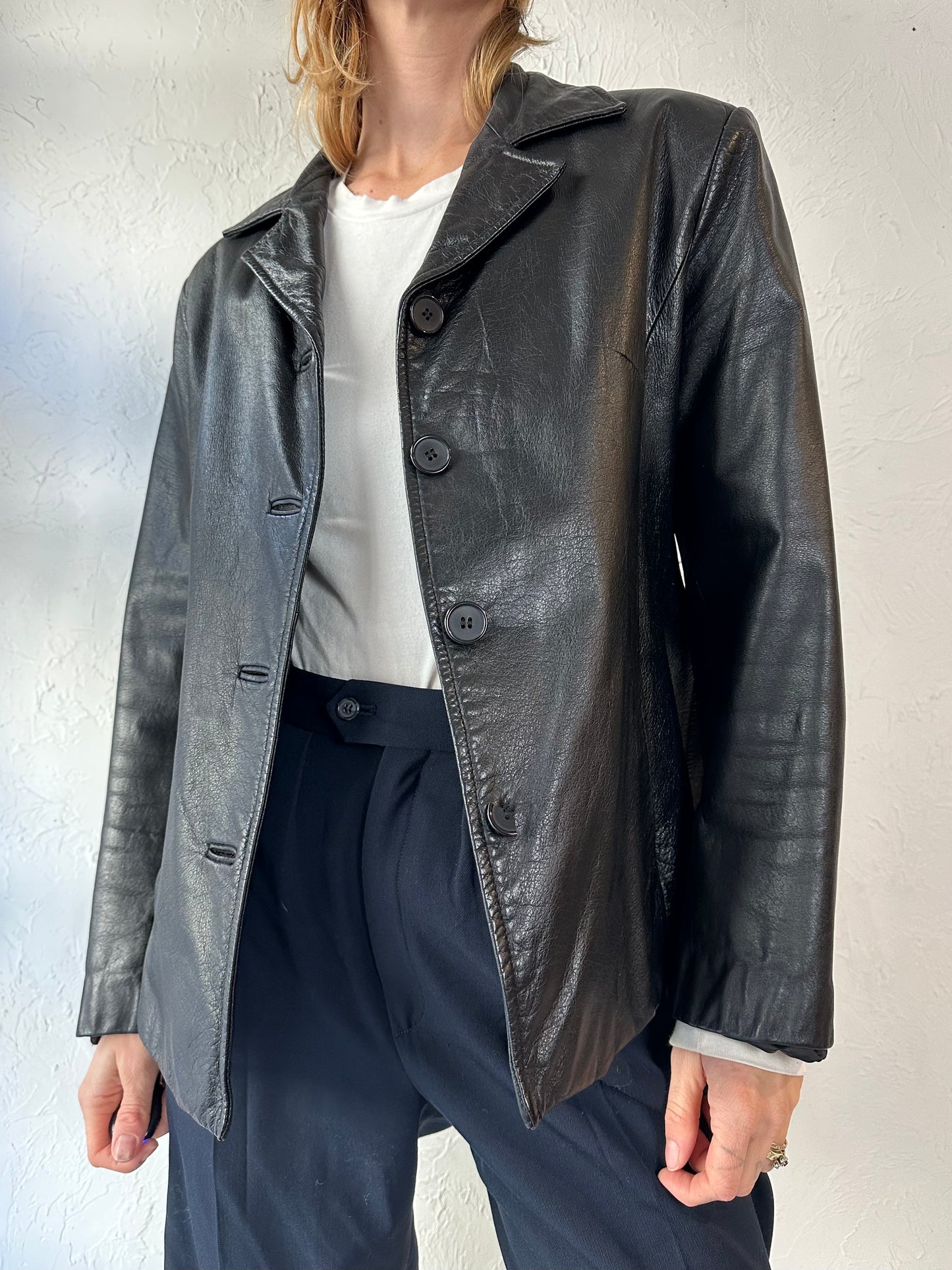 Y2k 'Danier' Black Minimalist Leather Jacket / Medium