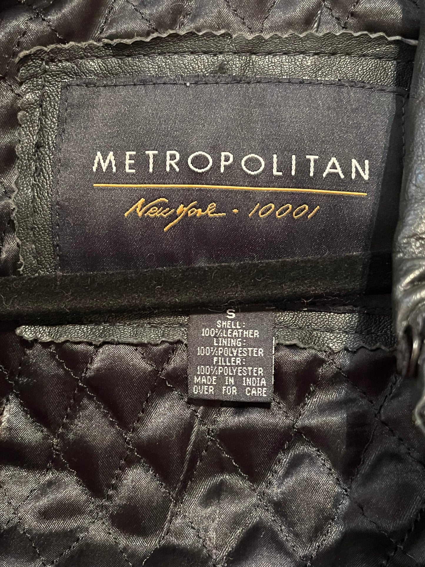 90s 'Metropolitan' Black Leather Jacket / Small